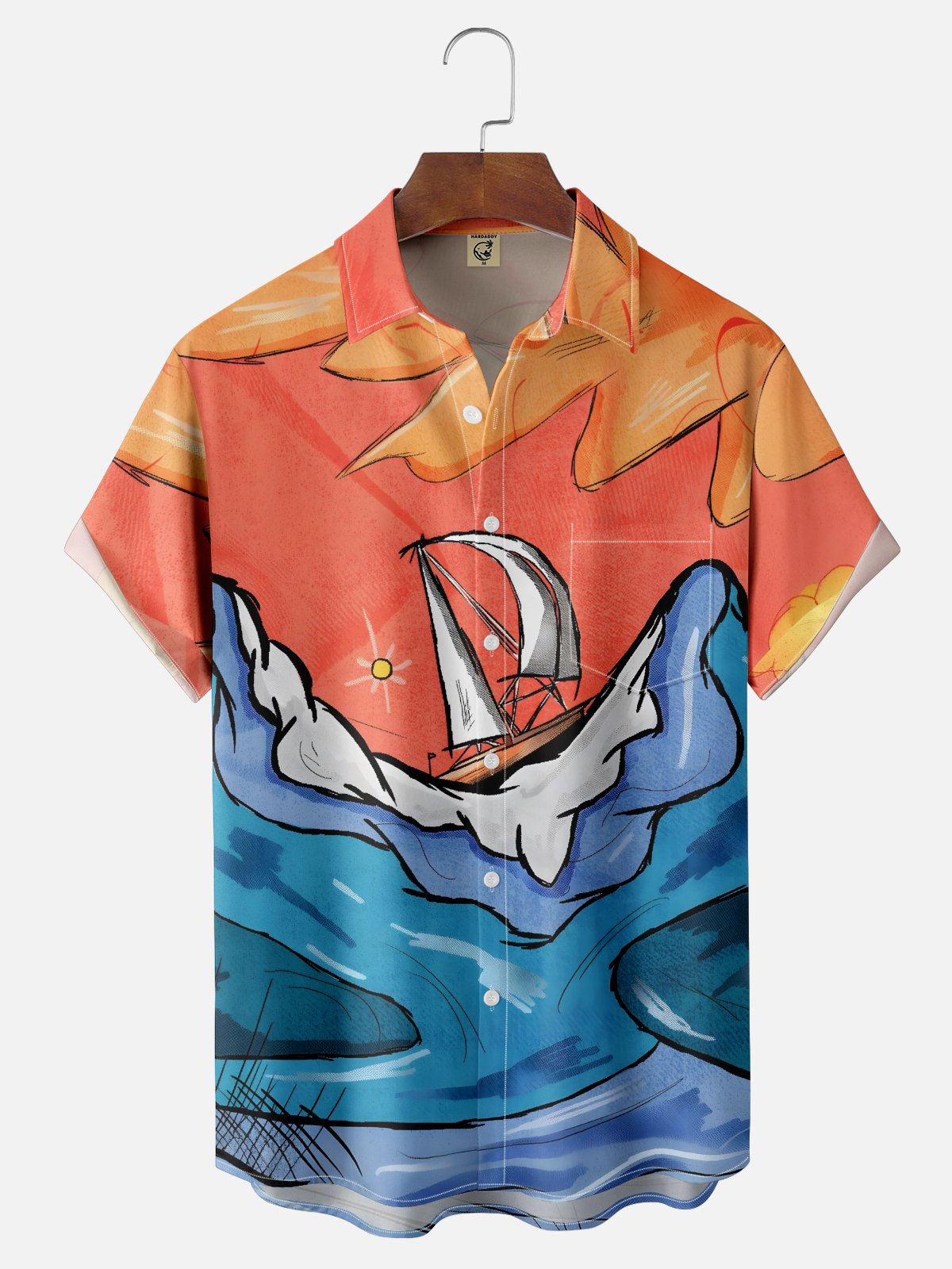Hardaddy x Stephen Wade Moisture wicking Abstract painting Waves Sailing boat Chest Pocket Hawaiian Shirt