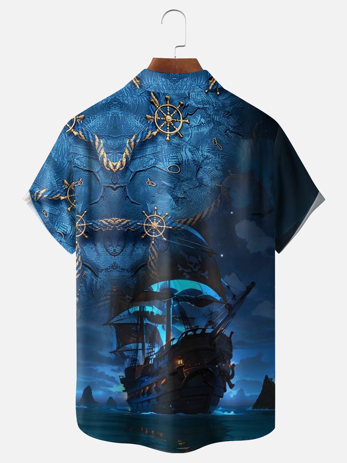 Moisture-wicking Pirate Ship Chest Pocket Casual Shirt