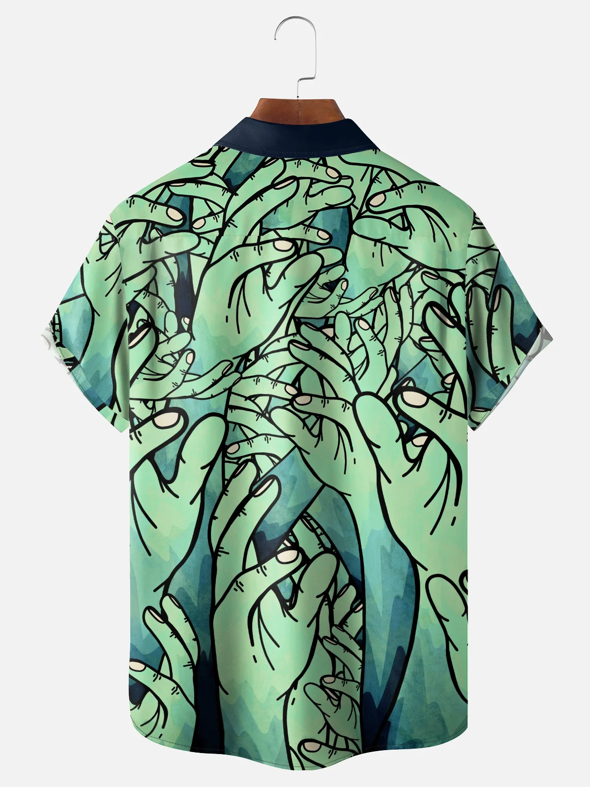 Hardaddy x Stephen Wade Moisture Wicking 3D Ombre Zombie Hand Chest Pocket Hawaiian Shirt