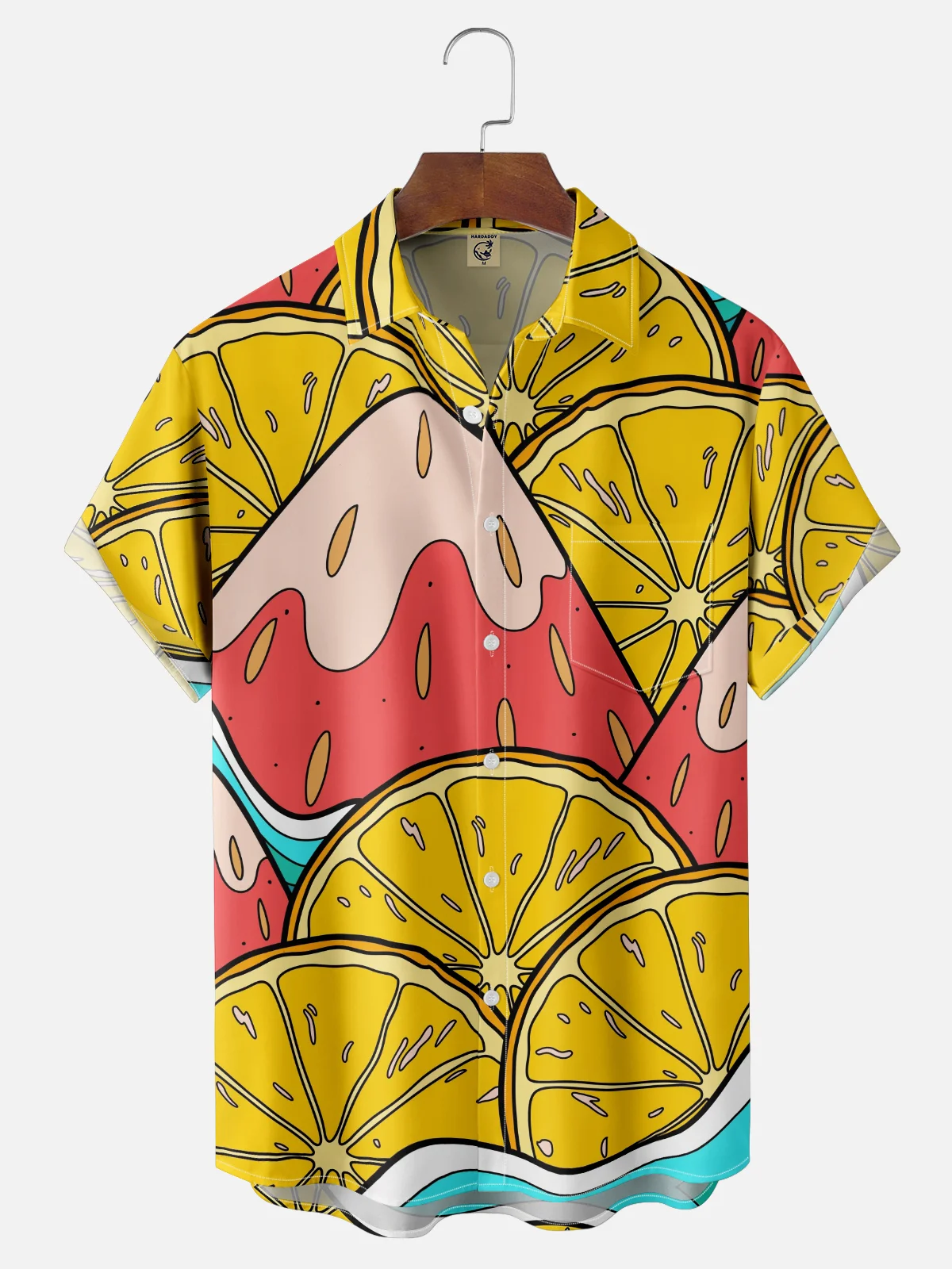 Hardaddy x Stephen Wade Moisture Wicking Fruit Strawberry Orange Chest Pocket Hawaiian Shirt