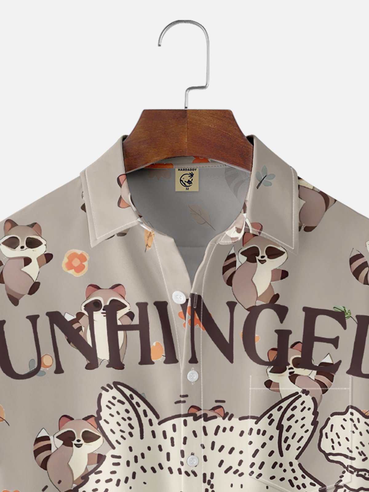Hardaddy x Kimprut Imut Moisture Wicking Raccoon Lettering Chest Pocket Hawaiian Shirt
