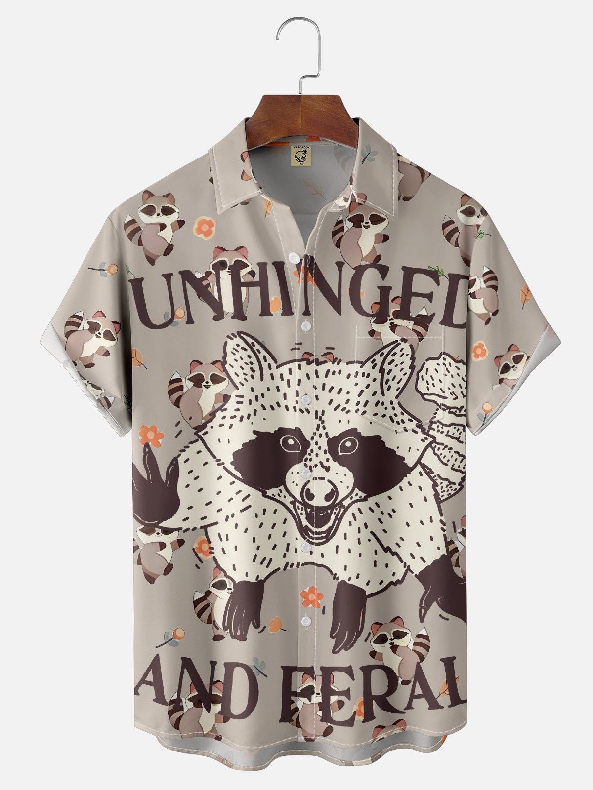 Hardaddy x Kimprut Imut Moisture Wicking Raccoon Lettering Chest Pocket Hawaiian Shirt
