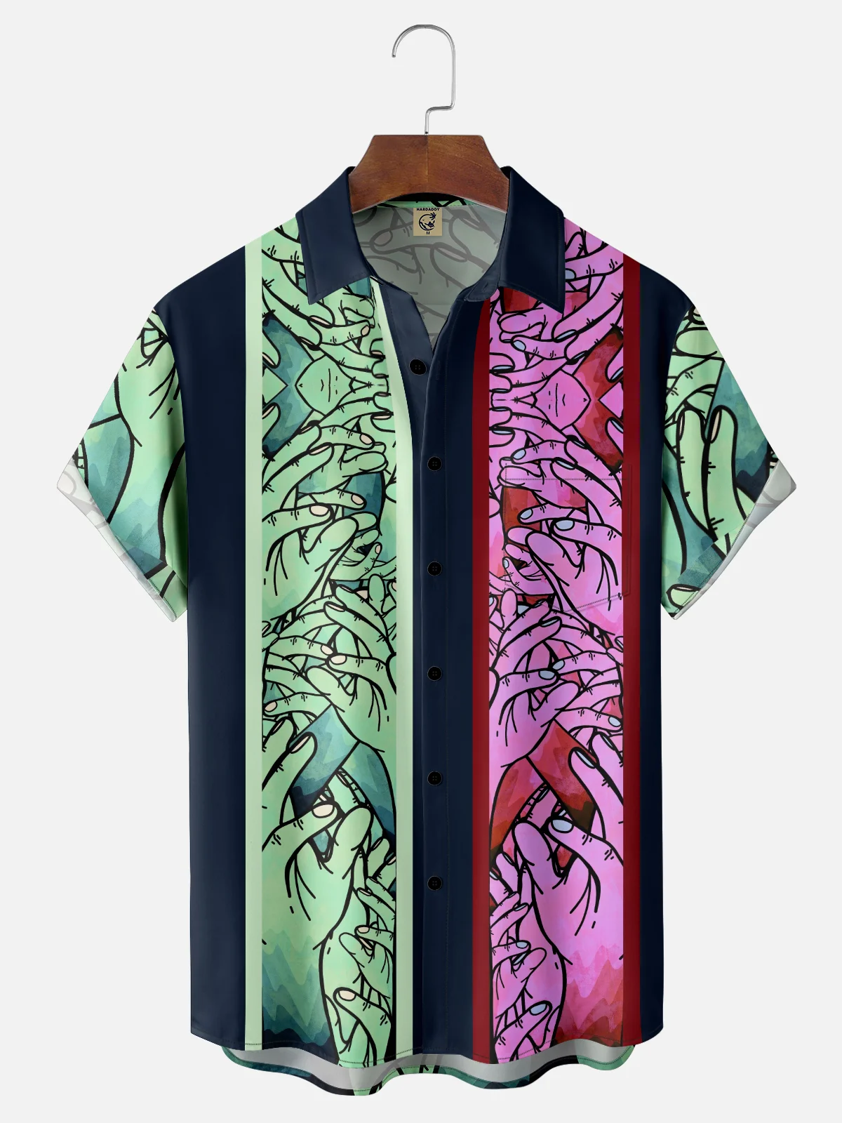 Hardaddy x Stephen Wade Moisture Wicking 3D Ombre Zombie Hand Chest Pocket Hawaiian Shirt