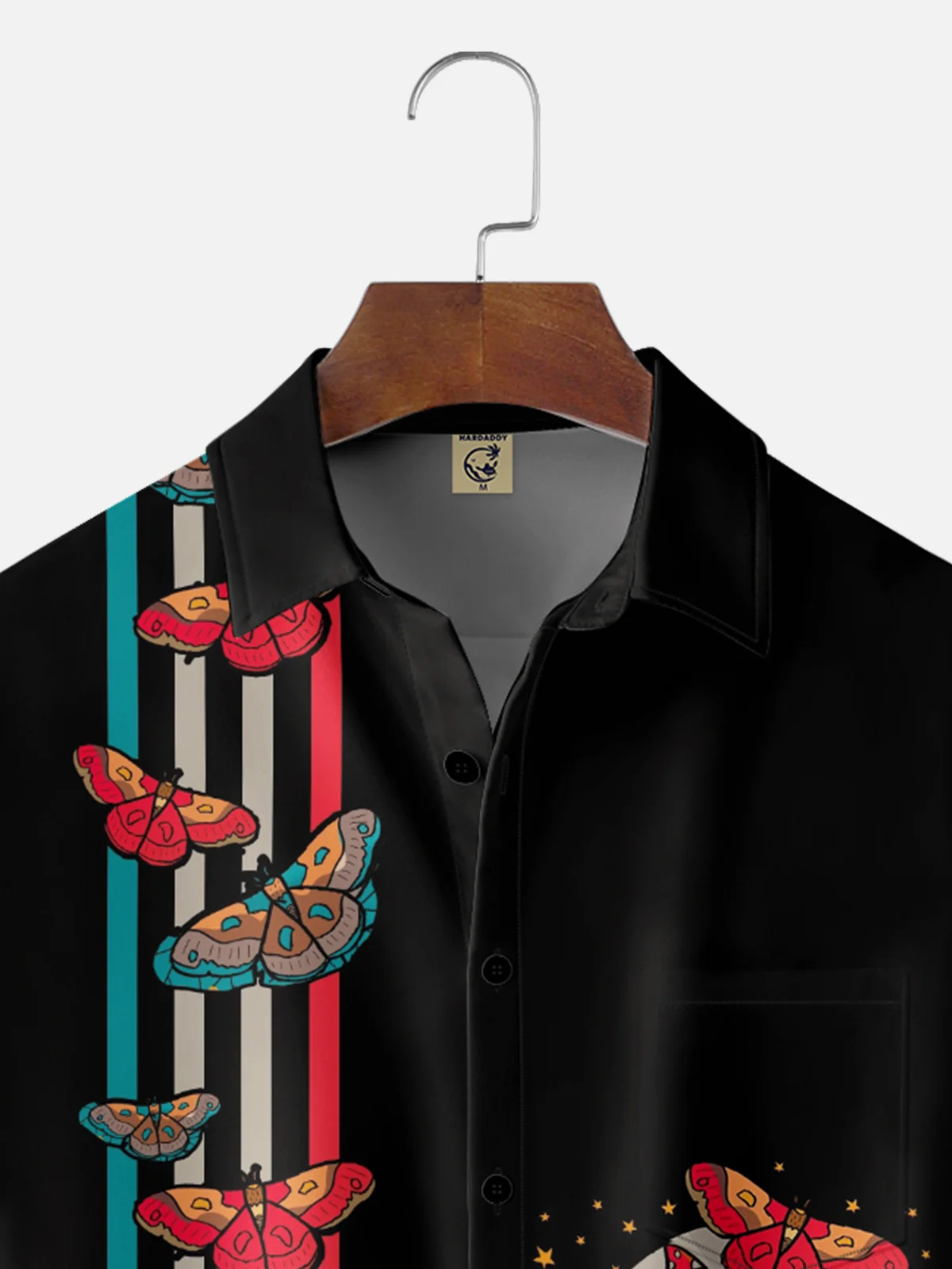 Hardaddy x Stephen Wade Moisture Wicking Skull Butterfly Geometric Chest Pocket Hawaiian Shirt