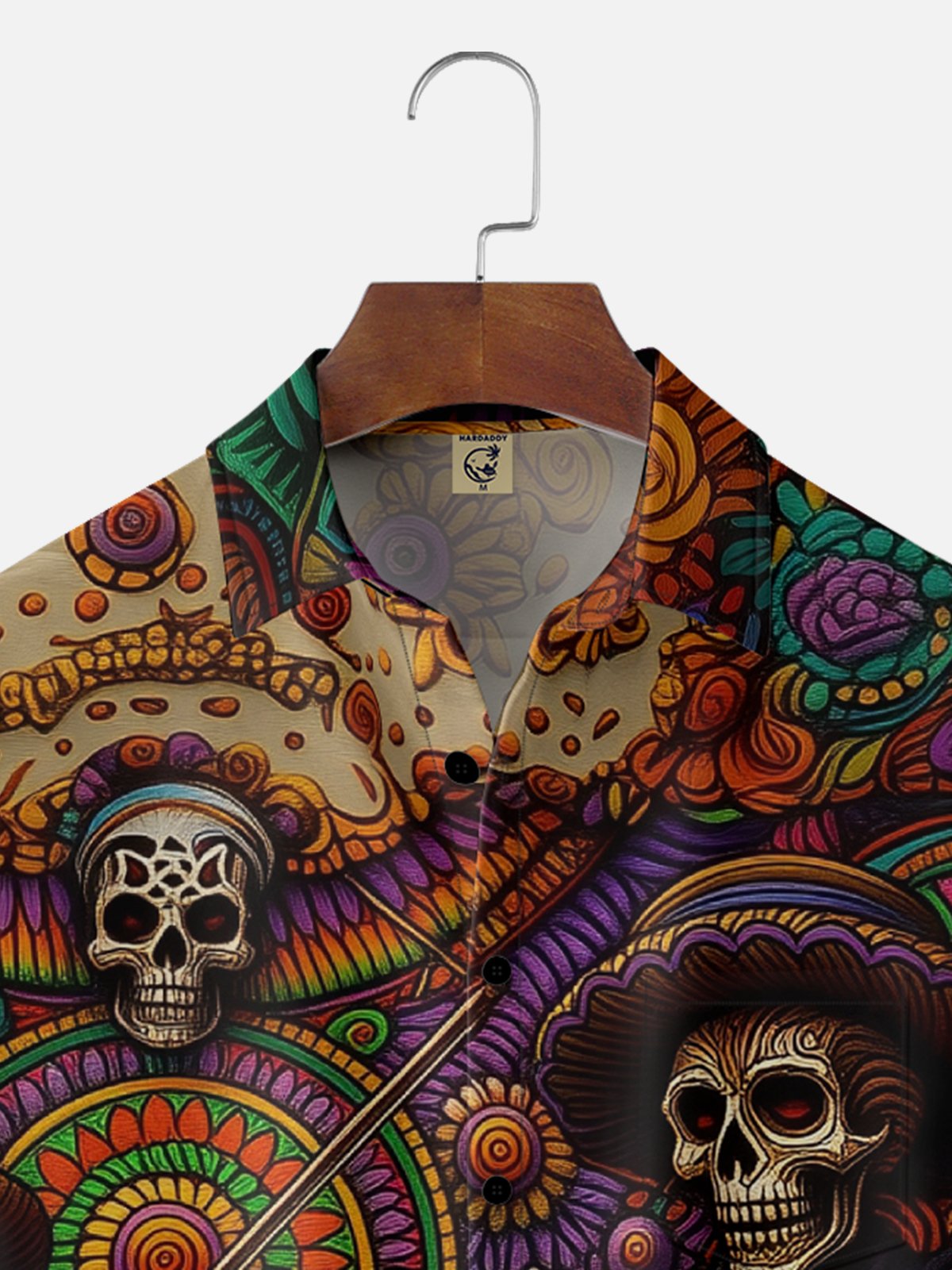 Hardaddy x Synthetic Waveforms Moisture Wicking Art Skull Guitar Rock Chest Pocket Hawaiian Shirt