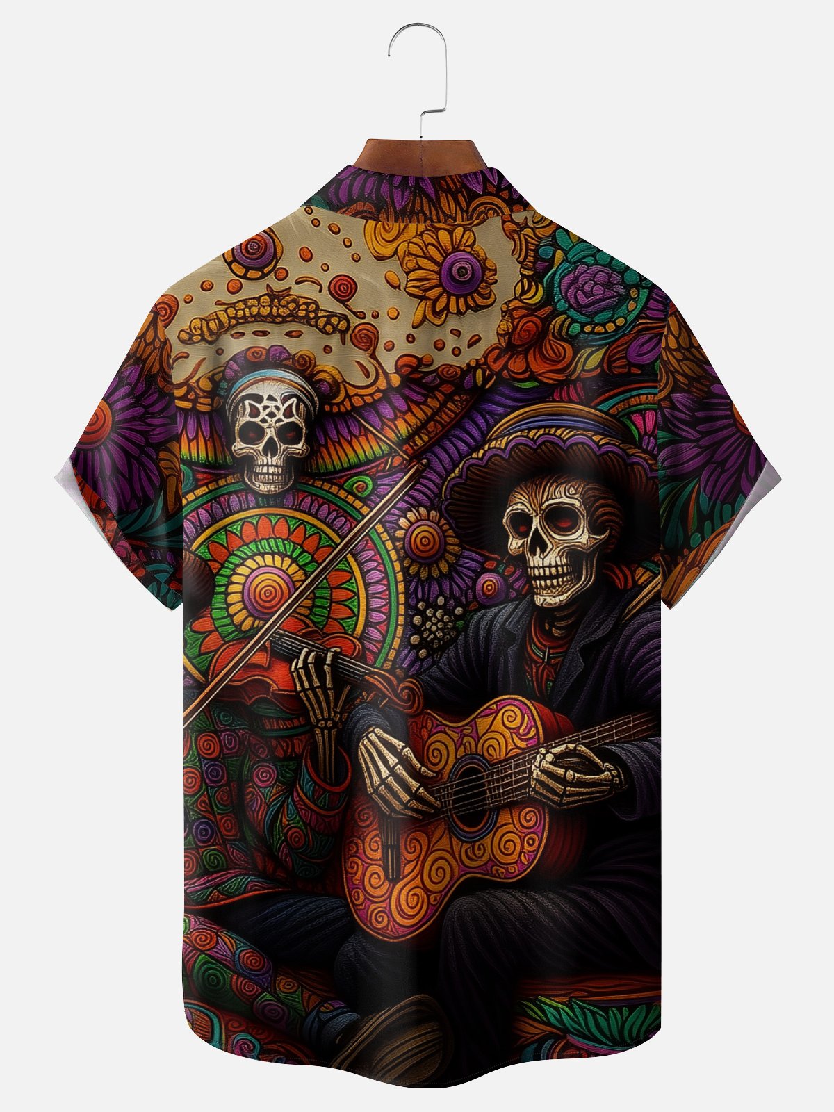 Hardaddy x Synthetic Waveforms Moisture Wicking Art Skull Guitar Rock Chest Pocket Hawaiian Shirt