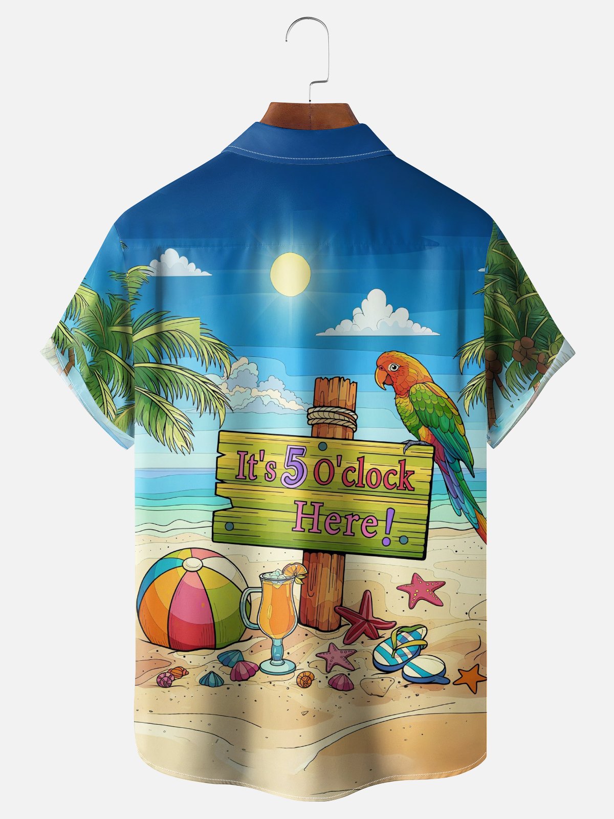 Moisture-wicking Palm Tree Parrots Its 5 O'clock Here Chest Pocket Hawaiian Shirt