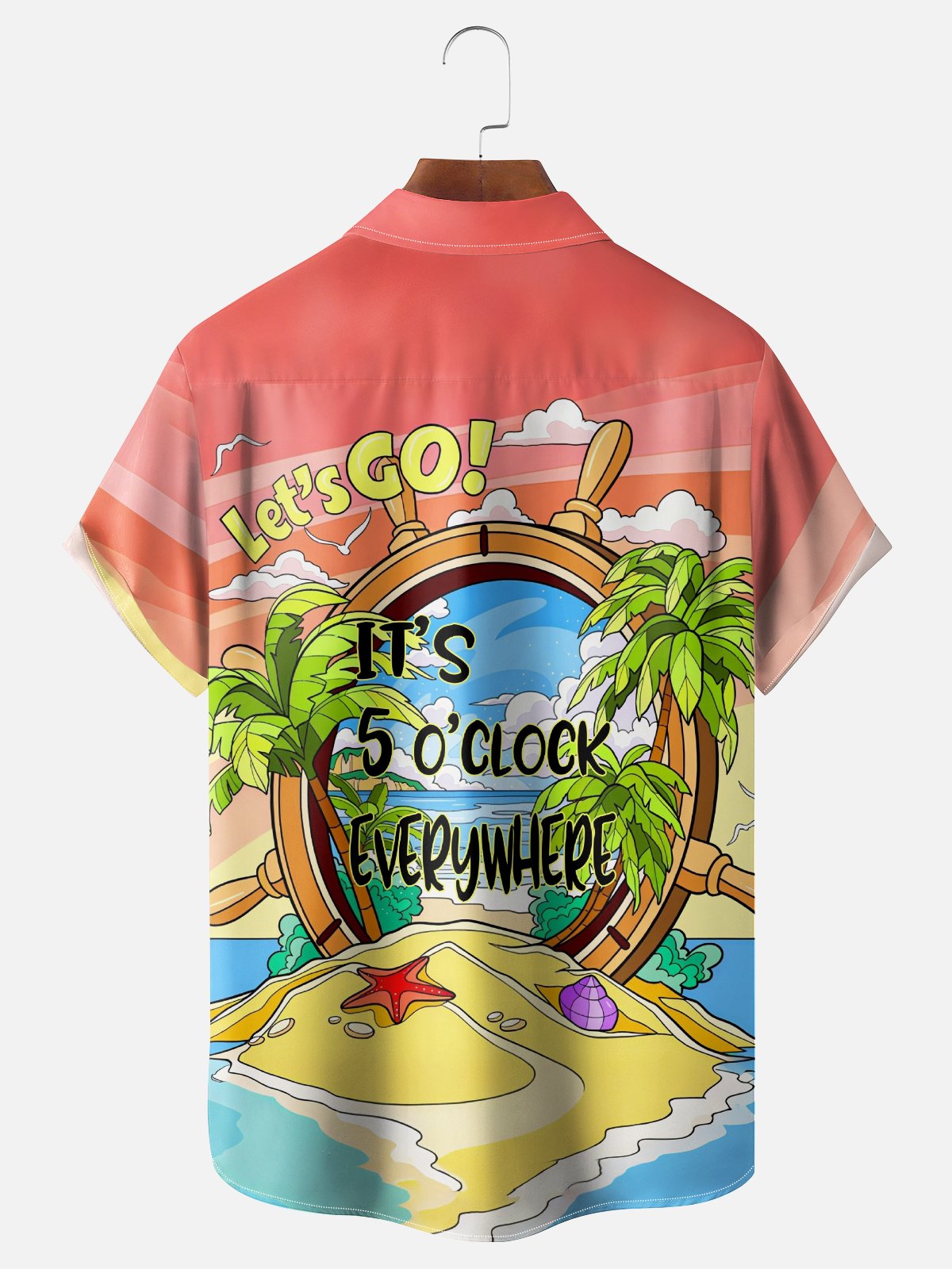 Moisture-wicking Palm Tree Its 5 O'Clock Everywhere Chest Pocket Hawaiian Shirt