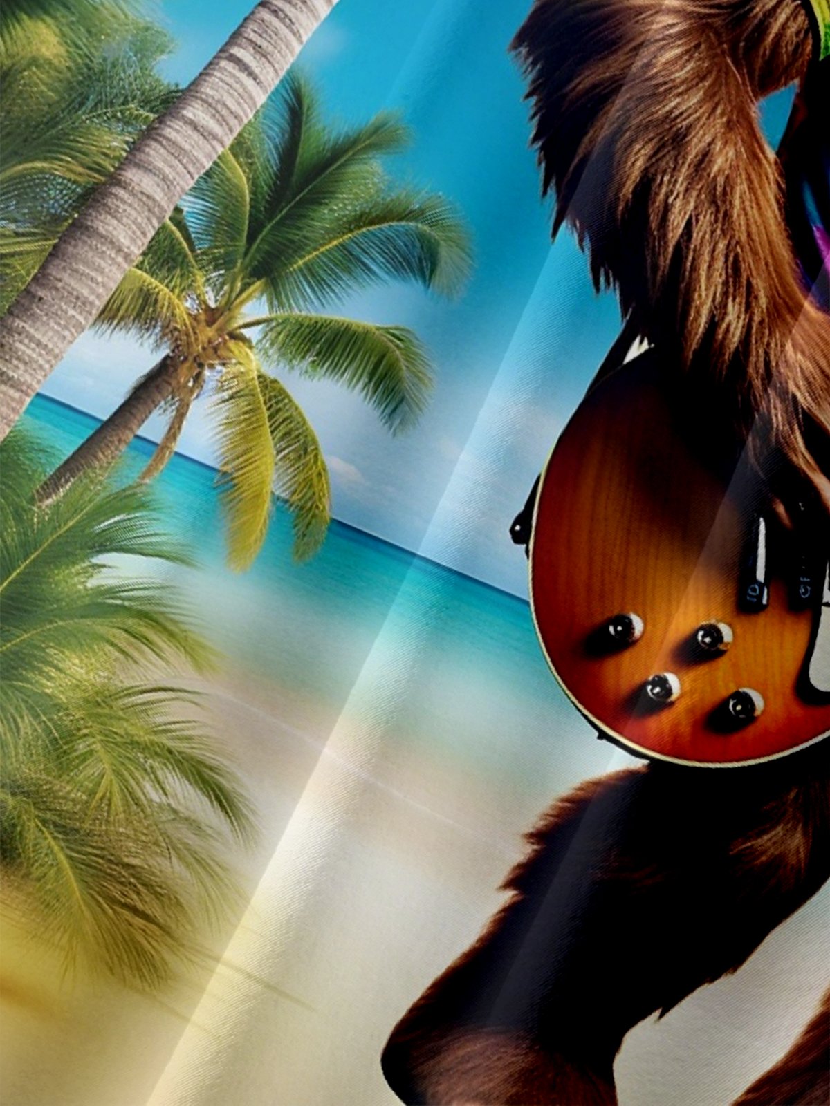 Moisture Wicking Hippie Bigfoot Guitar Coconut Tree Chest Pocket Hawaiian Shirt