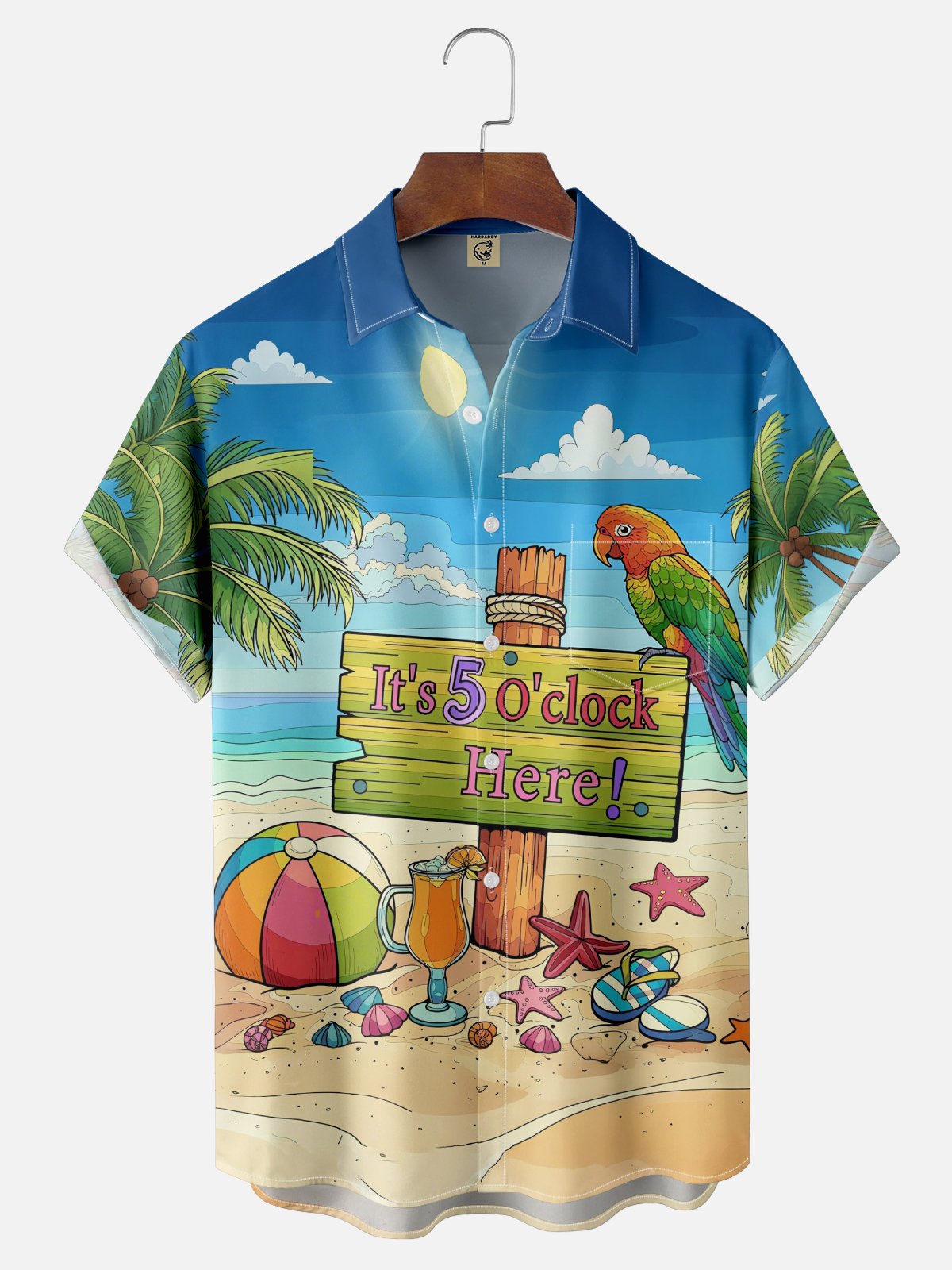 Moisture-wicking Palm Tree Parrots Its 5 O'clock Here Chest Pocket Hawaiian Shirt
