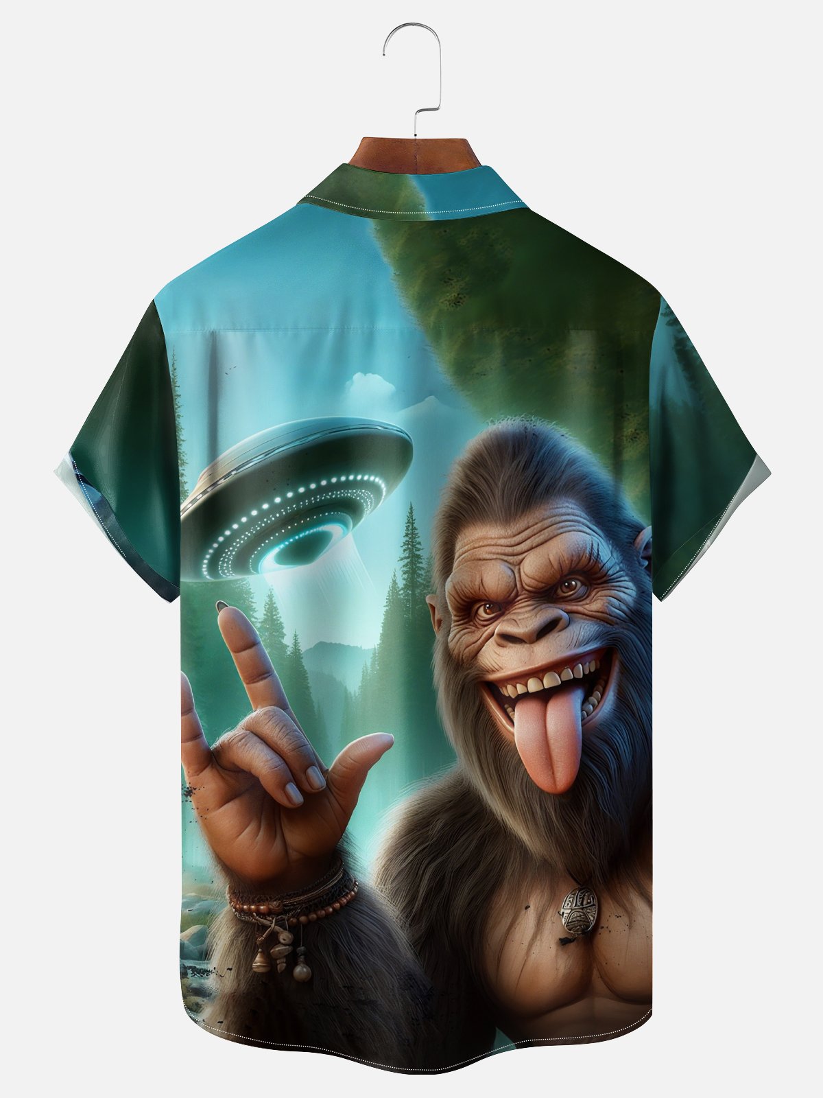 Moisture-wicking Bigfoot and UFO Chest Pocket Casual Shirt