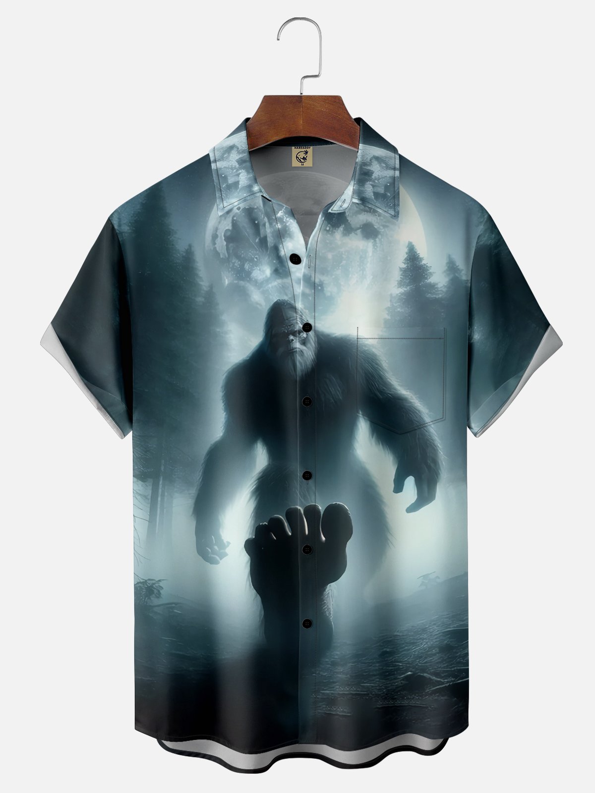 Moisture-wicking Jungle Bigfoot Giant Foot Chest Pocket Hawaiian Shirt