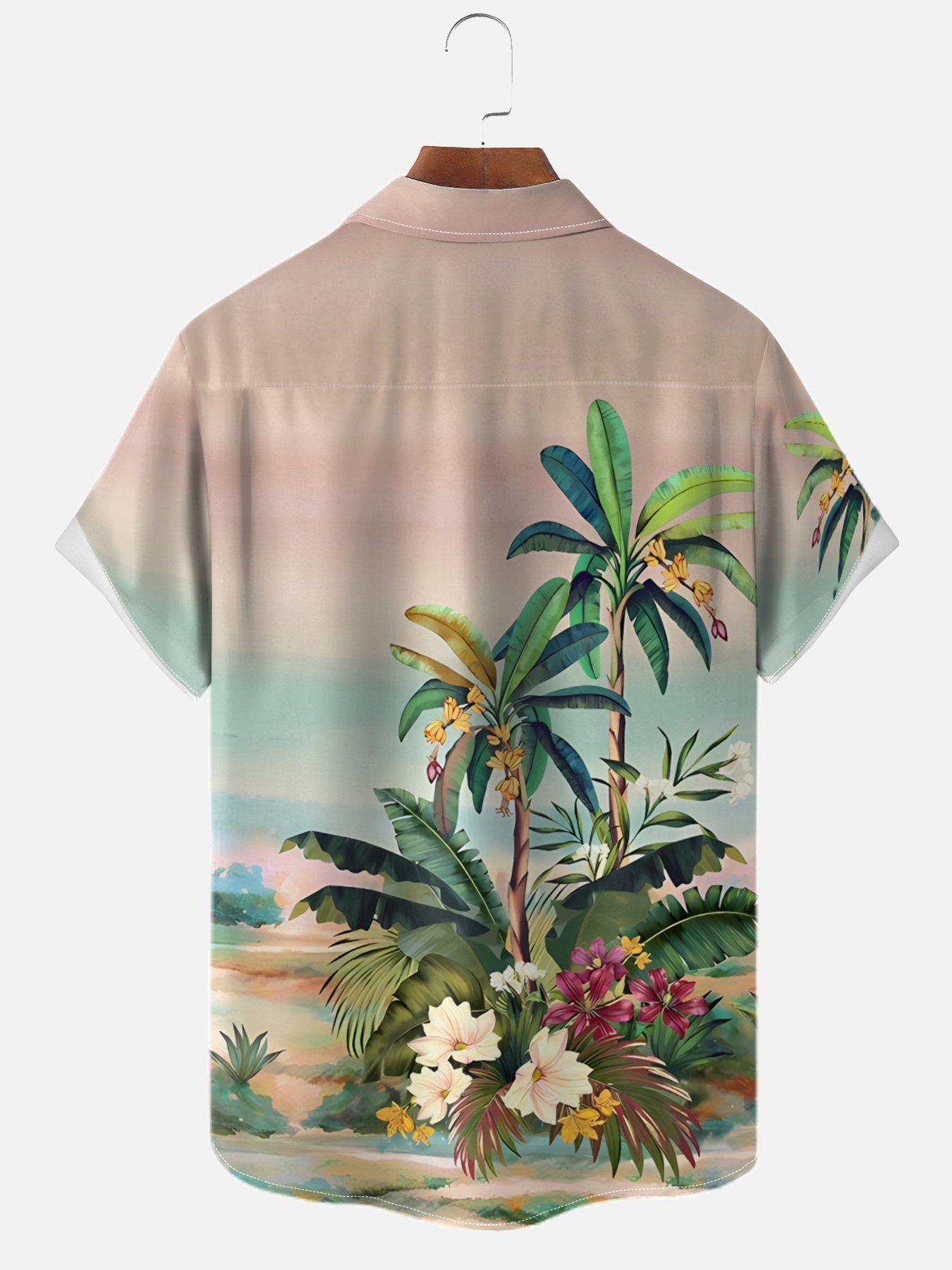 Moisture-wicking Palm Tree Chest Pocket Hawaiian Shirt