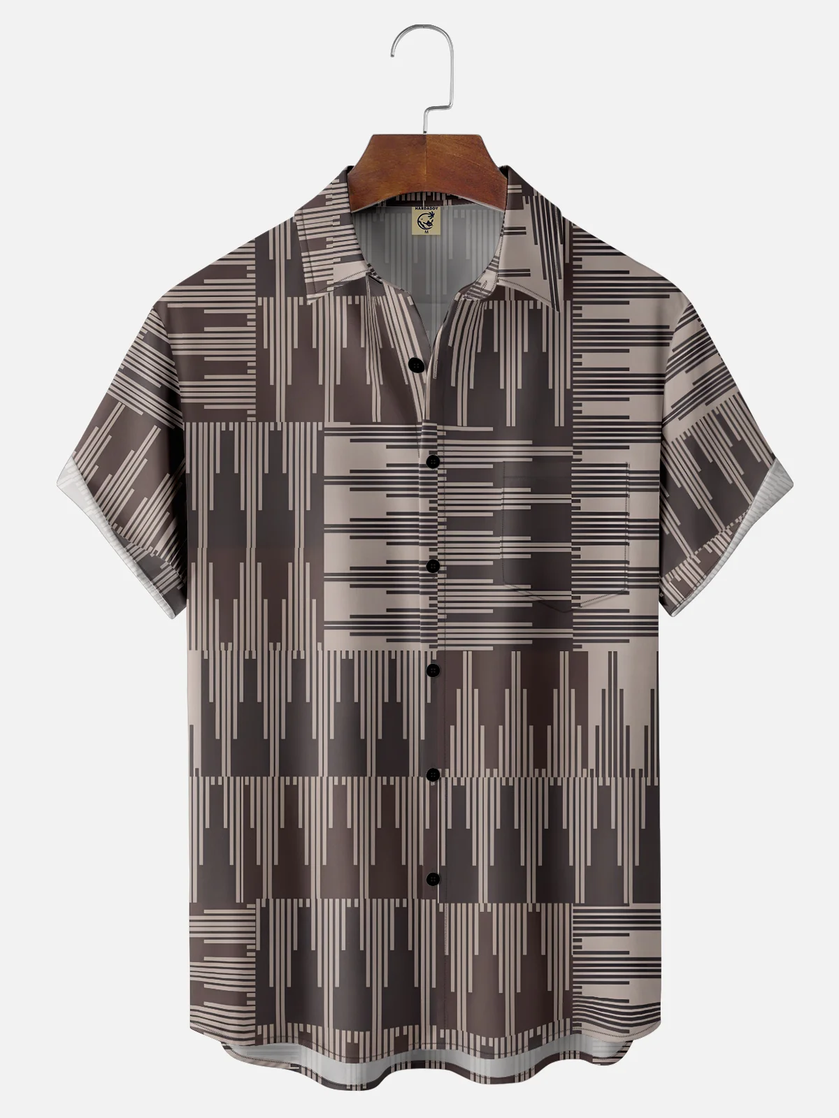 Moisture-wicking Geometric Stripes Chest Pocket Casual Shirt