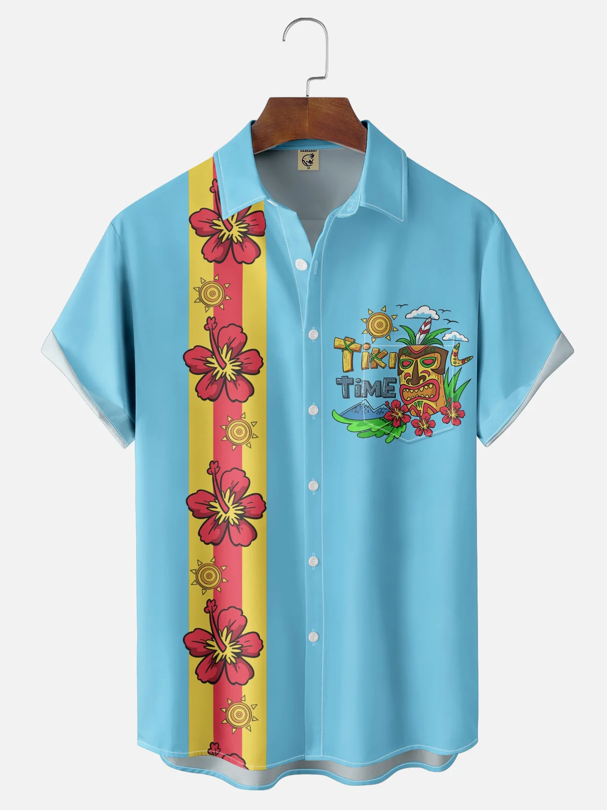 Moisture-wicking Tiki Time Floral Chest Pocket Bowling Shirt