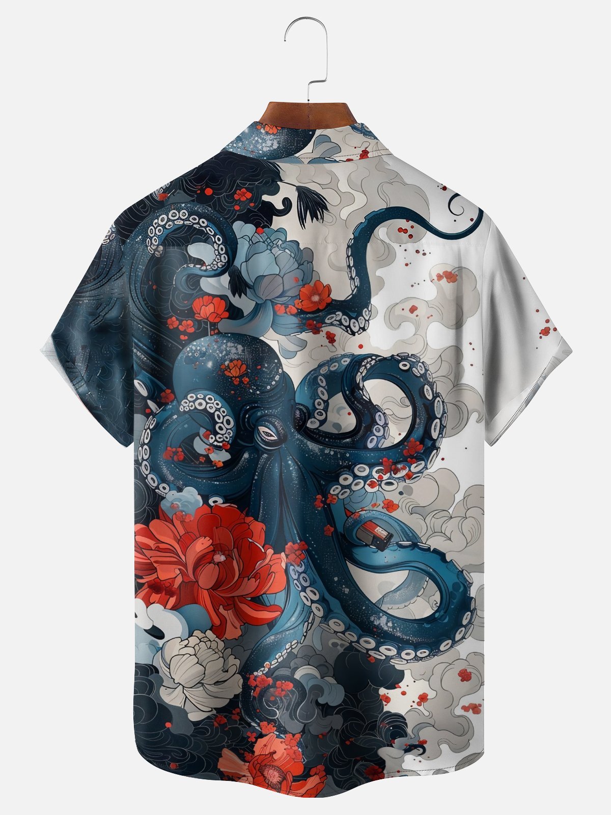 Moisture-wicking Octopus Floral Chest Pocket Hawaiian Shirt
