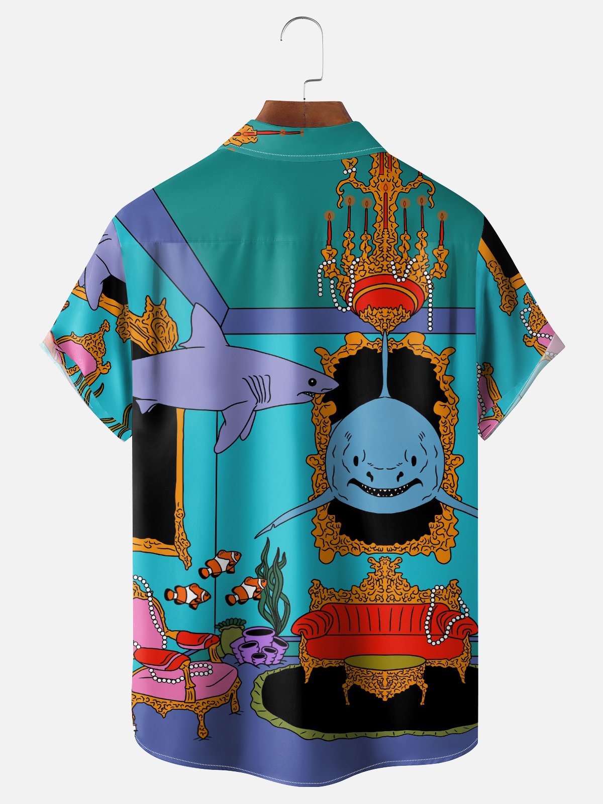 Hardaddy X Motel Gemini Moisture-wicking Shark Fishes Chest Pocket Hawaiian Shirt