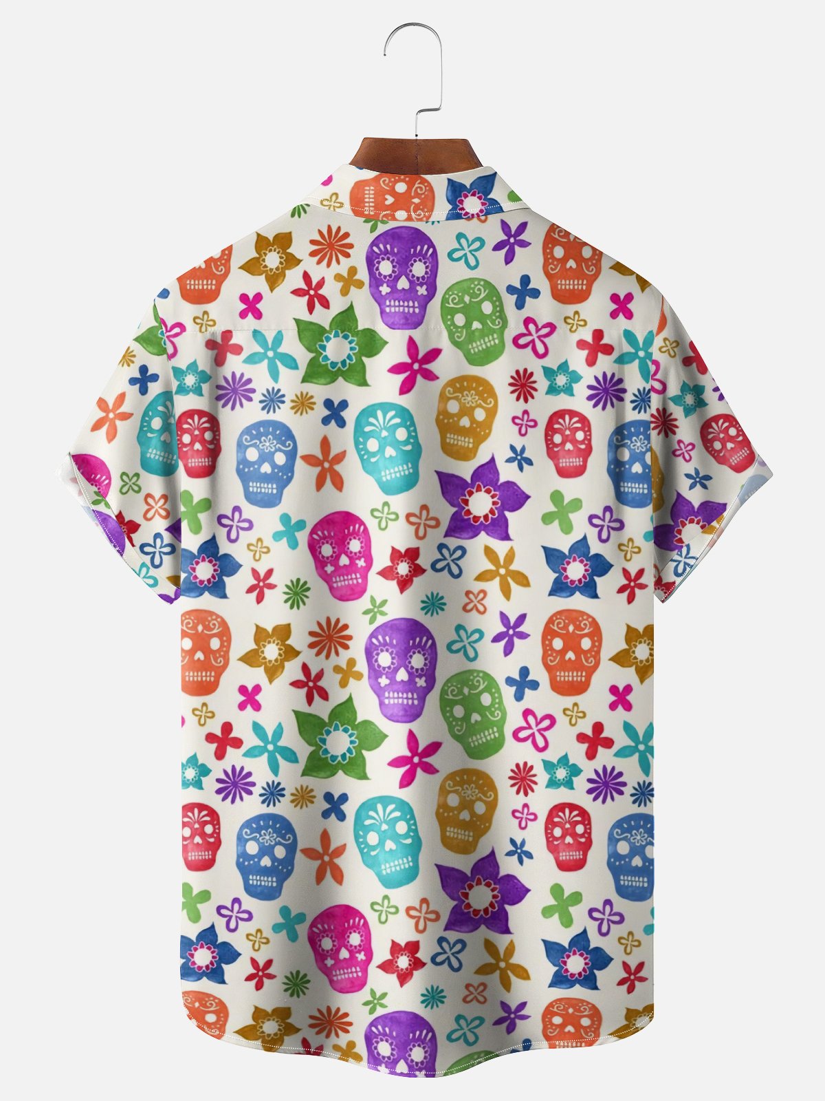 Moisture-wicking Mexican Skull Floral Chest Pocket Casual Shirt