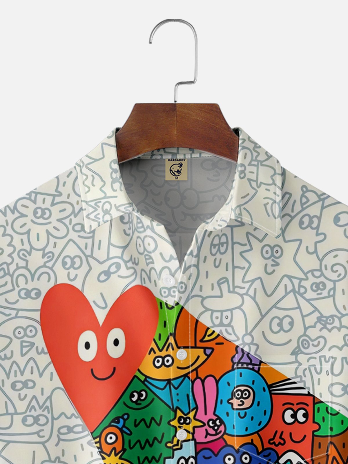 Moisture-wicking Heart Cartoon Chest Pocket Casual Shirt