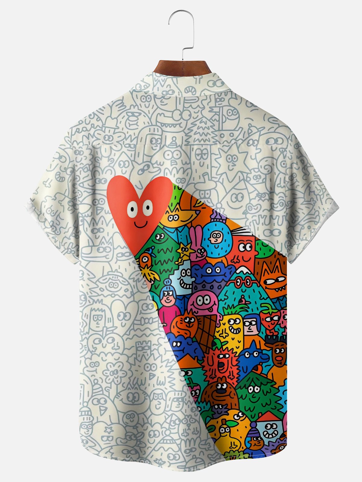 Moisture-wicking Heart Cartoon Chest Pocket Casual Shirt