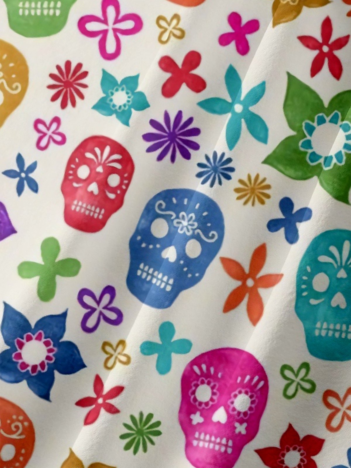 Moisture-wicking Mexican Skull Floral Chest Pocket Casual Shirt