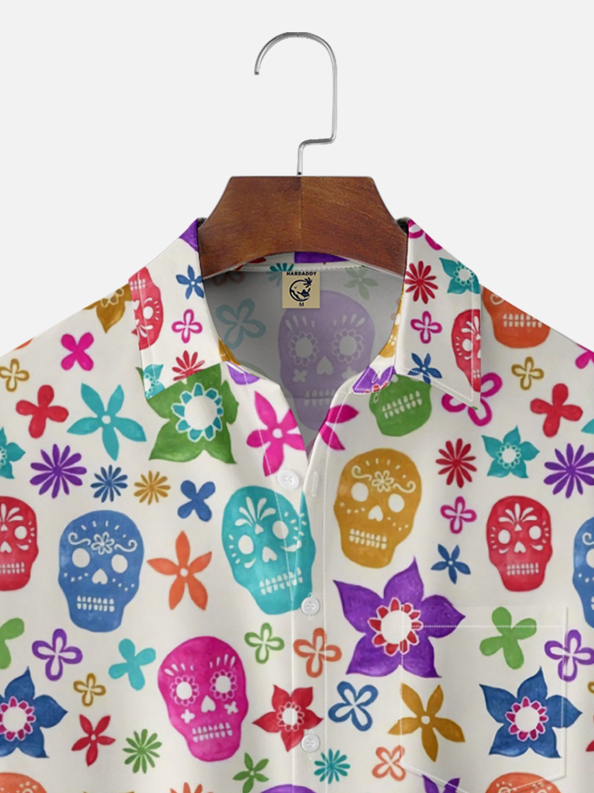 Moisture-wicking Mexican Skull Floral Chest Pocket Casual Shirt