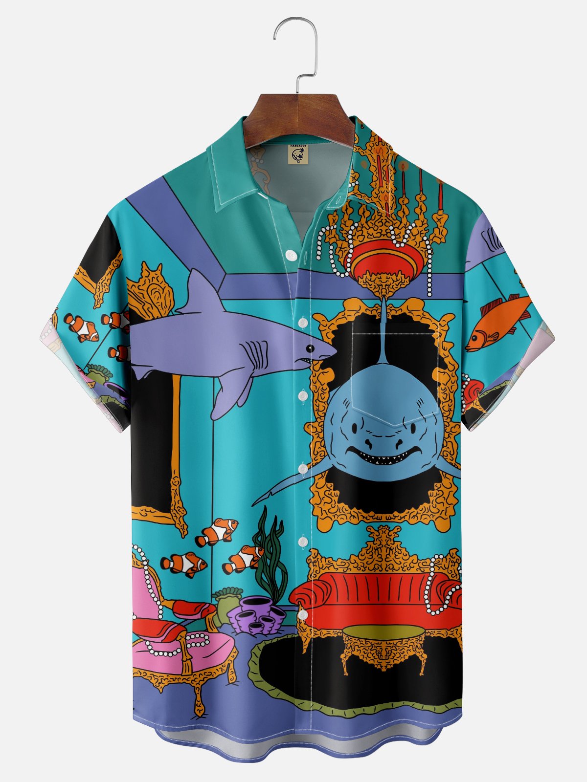 Hardaddy X Motel Gemini Moisture-wicking Shark Fishes Chest Pocket Hawaiian Shirt