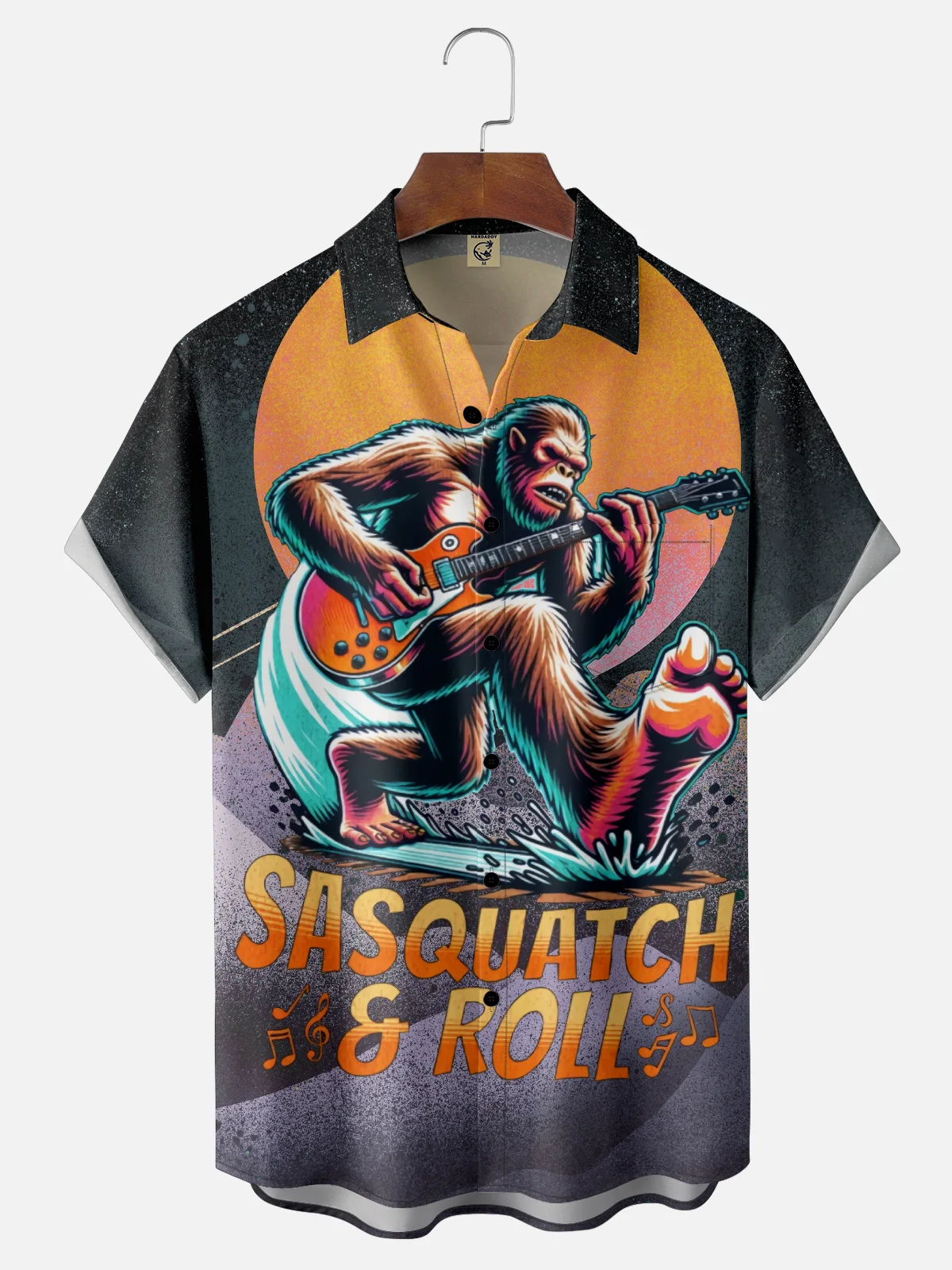 Hardaddy X Stephen Wade Moisture Wicking Guitar Music Bigfoot Chest Pocket Hawaiian Shirt