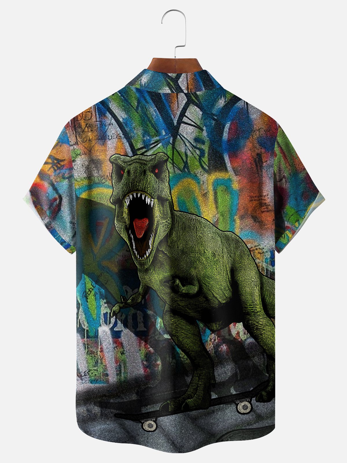 Hardaddy X Valentina Bjekovic Moisture Wicking Dinosaur Chest Pocket Hawaiian Shirt