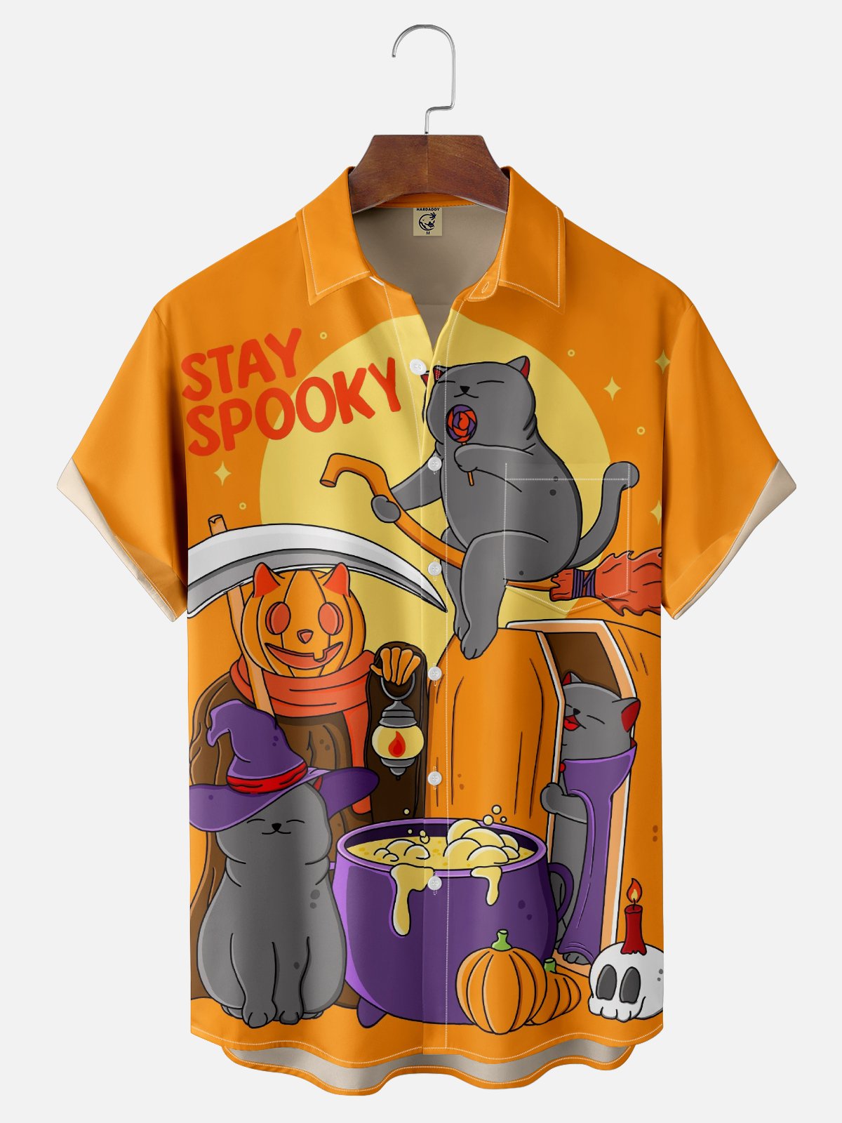 Hardaddy X Kimprut Imut Moisture-wicking Halloween Cats Chest Pocket Hawaiian Shirt