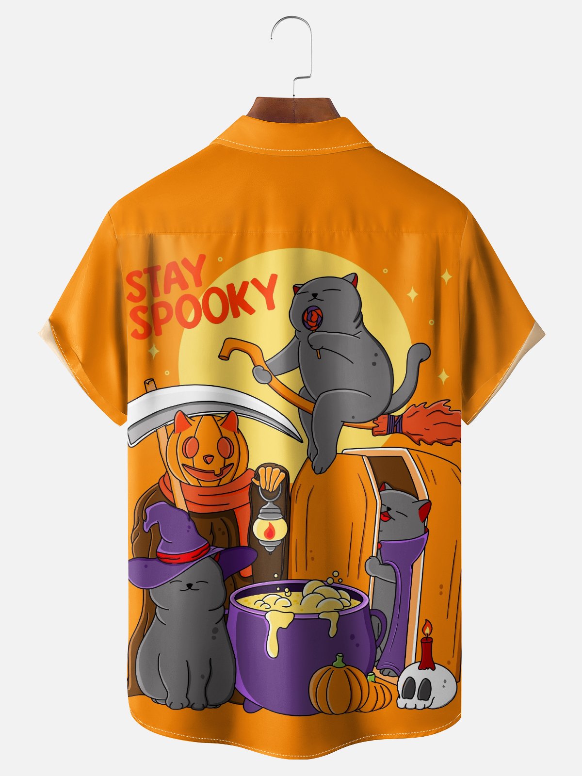 Hardaddy X Kimprut Imut Moisture-wicking Halloween Cats Chest Pocket Hawaiian Shirt