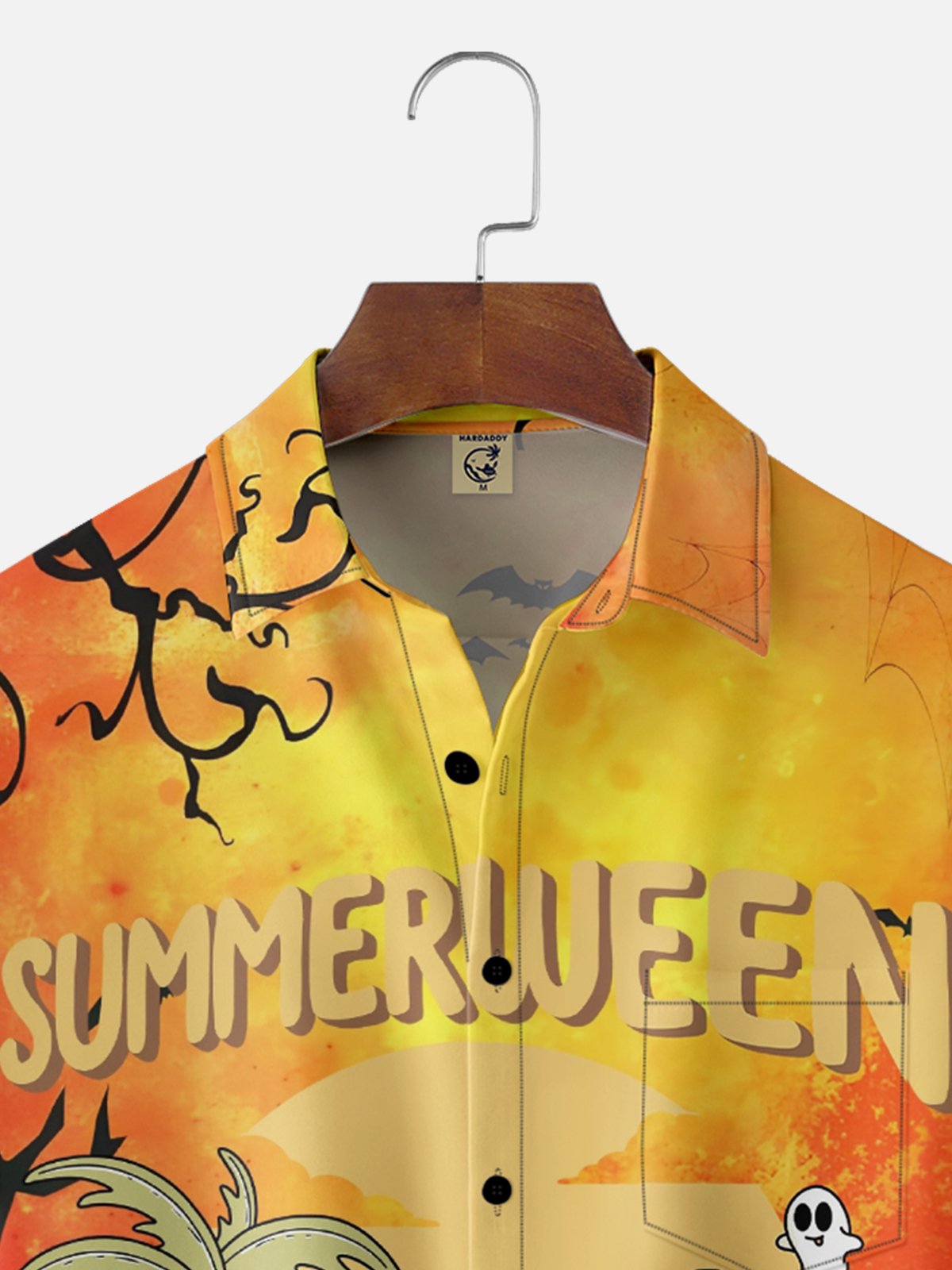 Hardaddy X Kimprut Imut Moisture Wicking Halloween Skull Ghost Chest Pocket Hawaiian Shirt