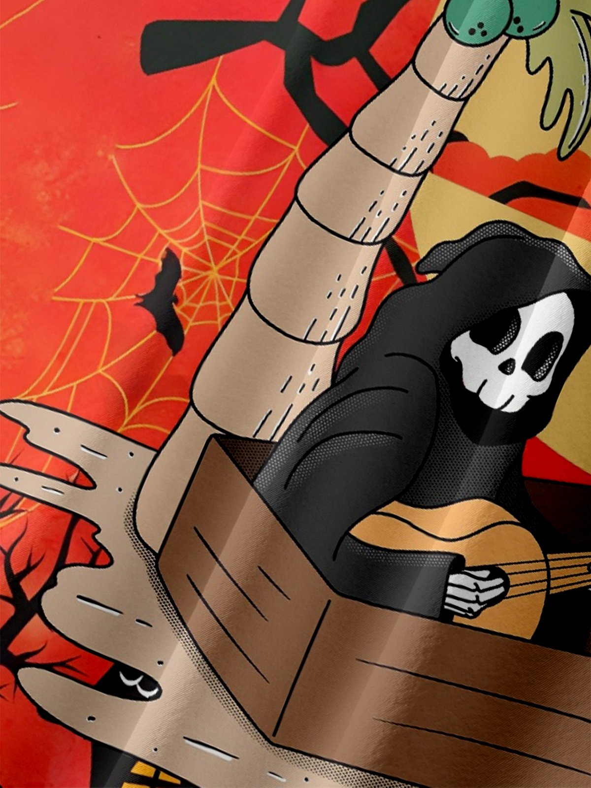 Hardaddy X Kimprut Imut Moisture Wicking Halloween Skull Ghost Chest Pocket Hawaiian Shirt