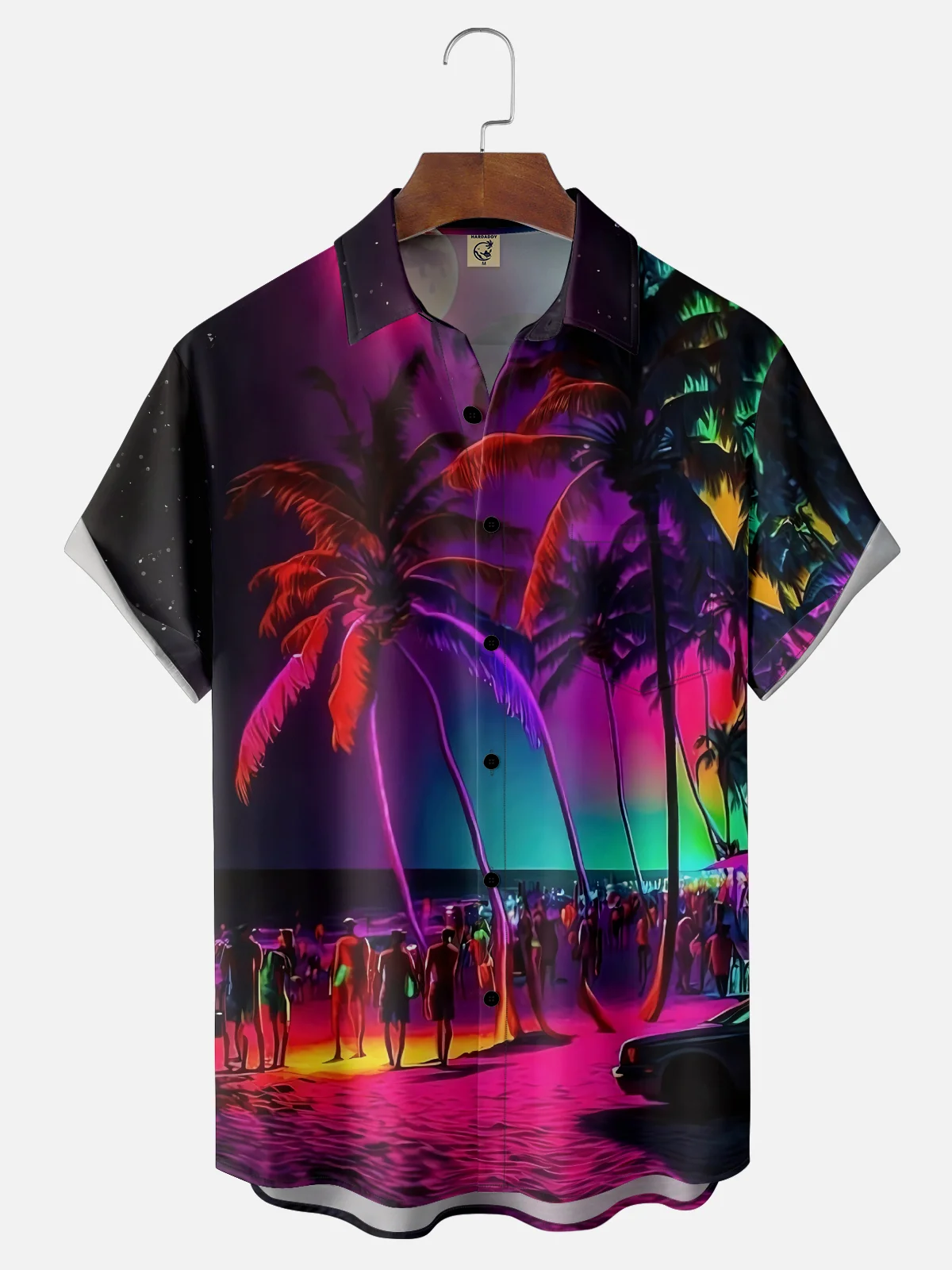 Tall Size Moisture-wicking Dreamy Beach Coconut Tree Chest Pocket Hawaiian Shirt