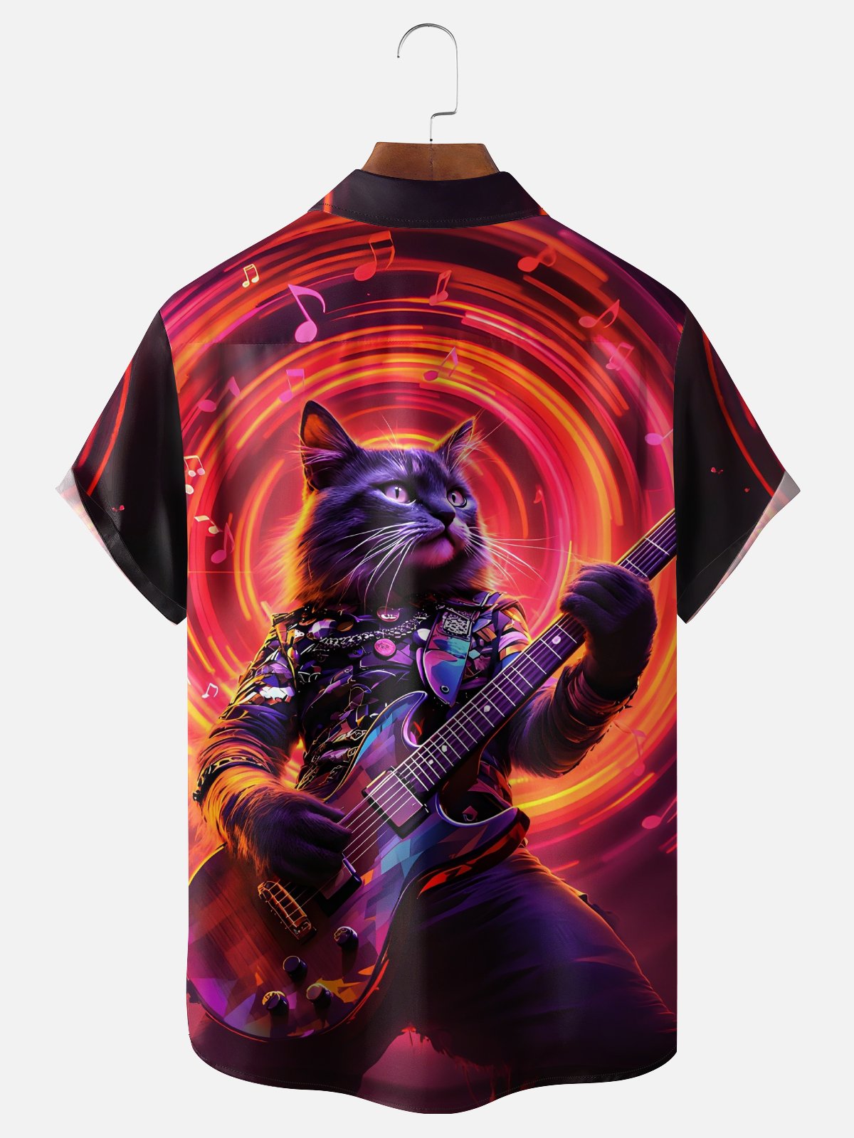 Moisture Wicking Music Guitar Cat Chest Pocket Hawaiian Shirt