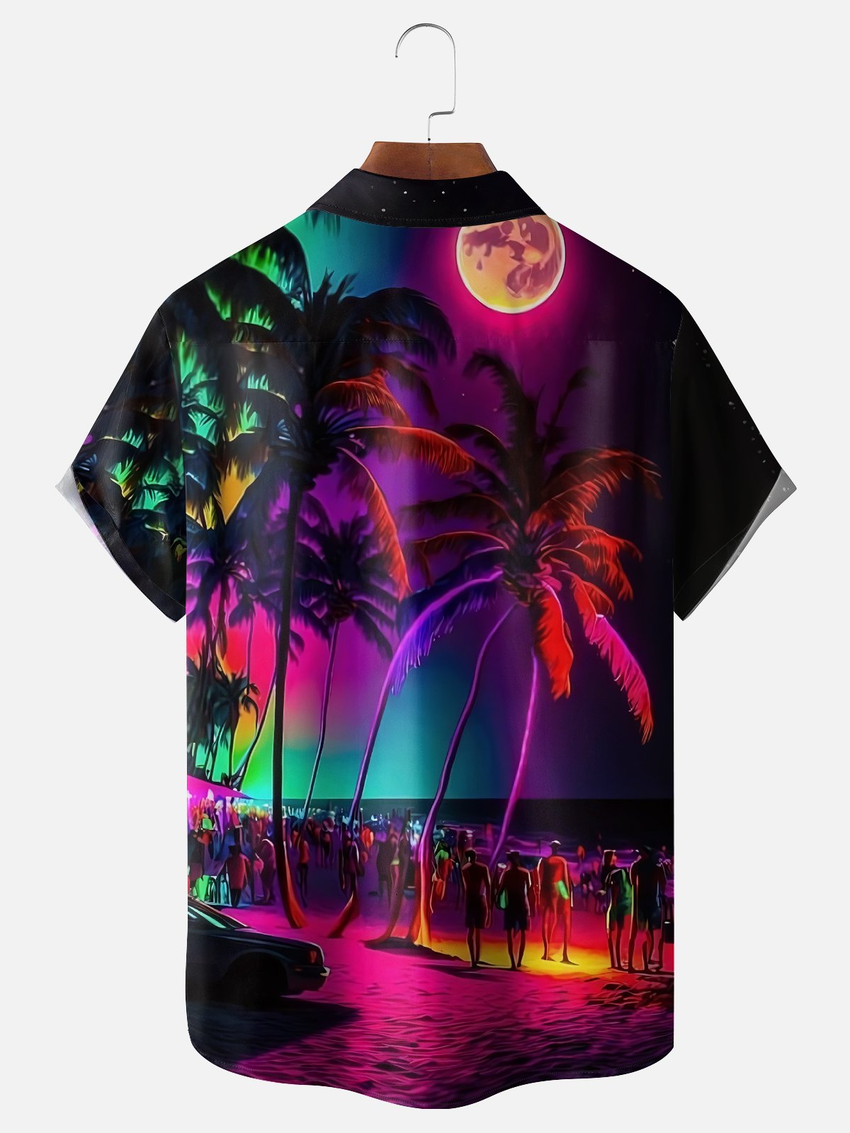 Tall Size Moisture-wicking Dreamy Beach Coconut Tree Chest Pocket Hawaiian Shirt