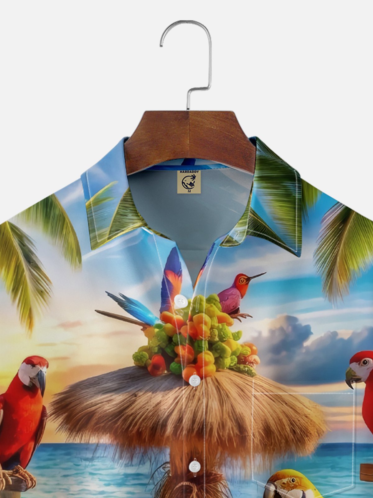 Moisture-wicking Funny Parrot Beach Party Chest Pocket Hawaiian Shirt