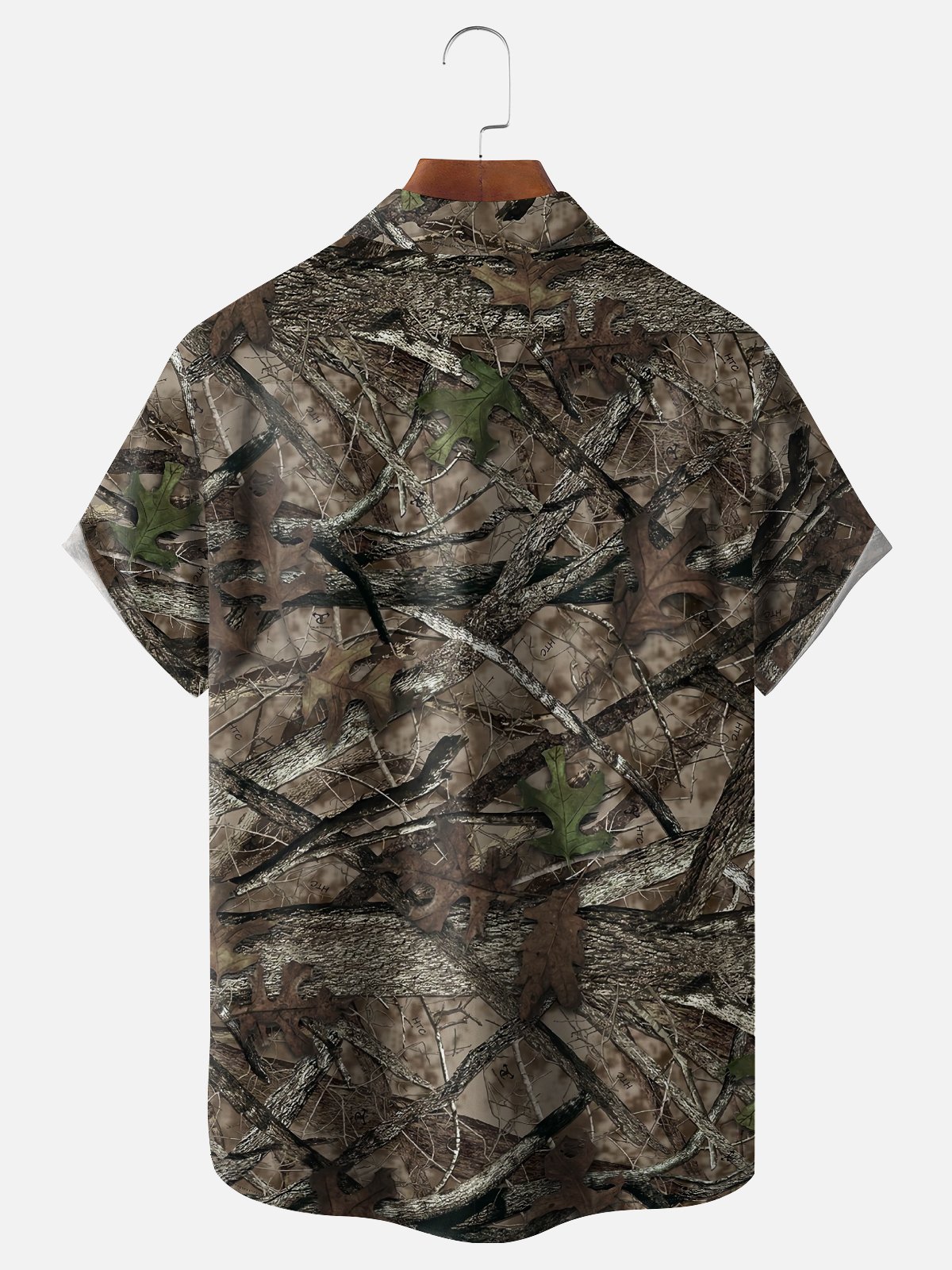 Moisture Wicking Leaves Camouflage Chest Pocket Hawaiian Shirt