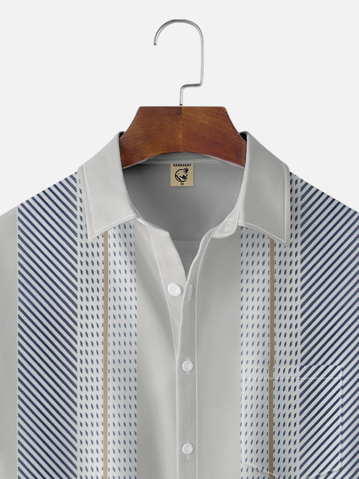 Mens Striped Print Round Hem Loose Short Sleeve Shirt