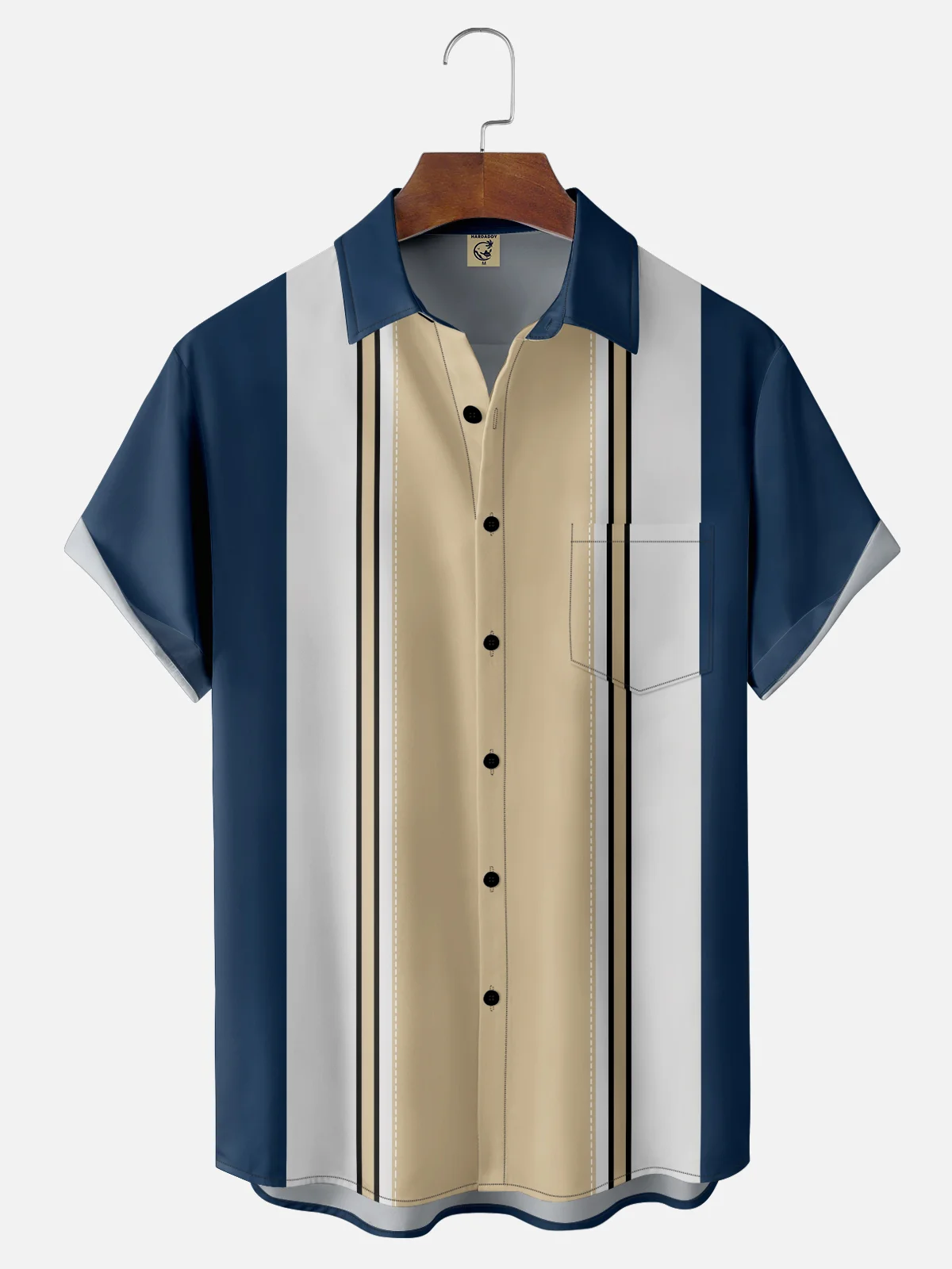 Casual Art Collection Geometric Stripe Pattern Lapel Short Sleeve Shirt Print Top