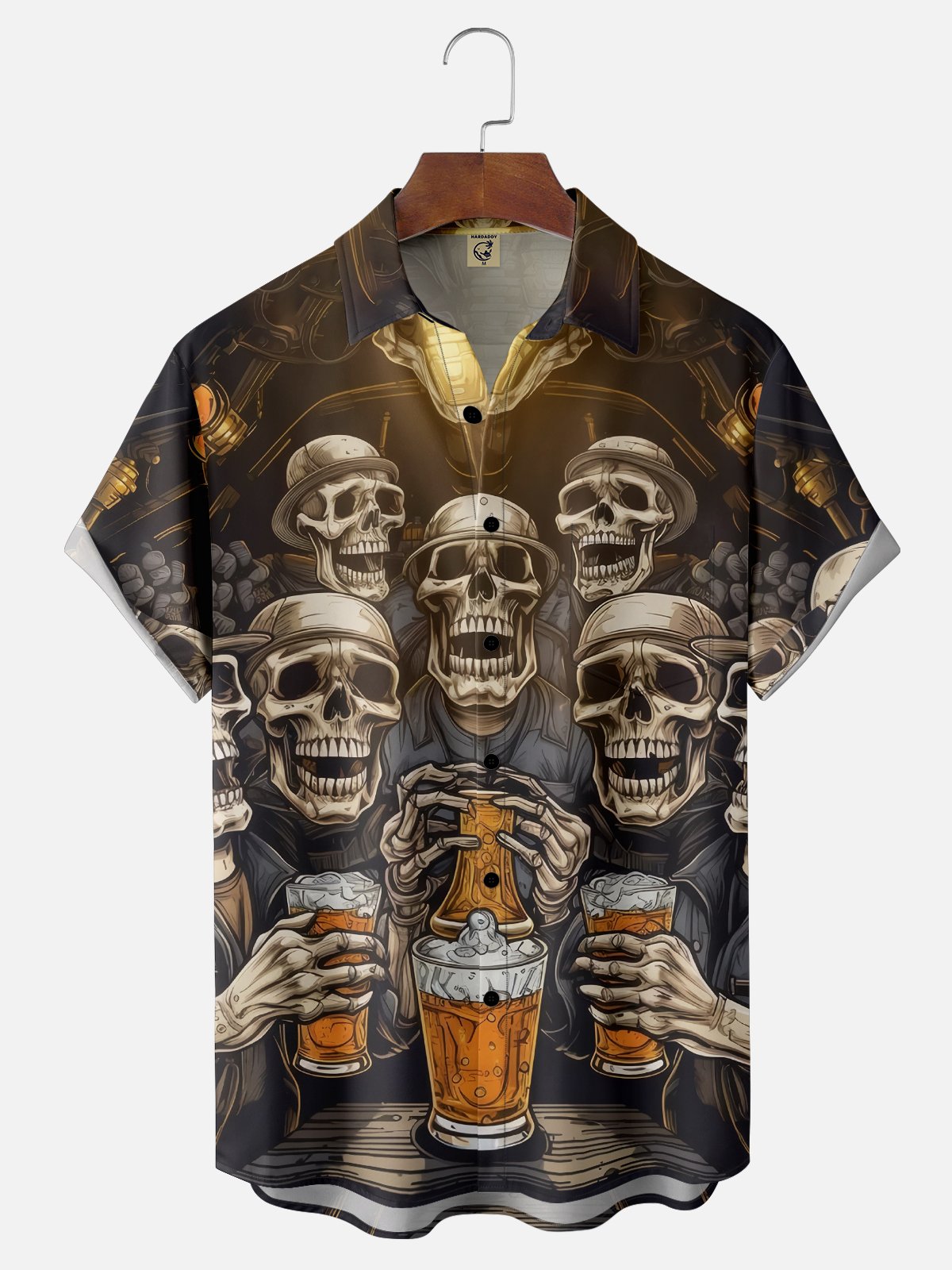 Moisture-wicking Oktoberfest Skeleton Beer Carnival Chest Pocket Casual Shirt