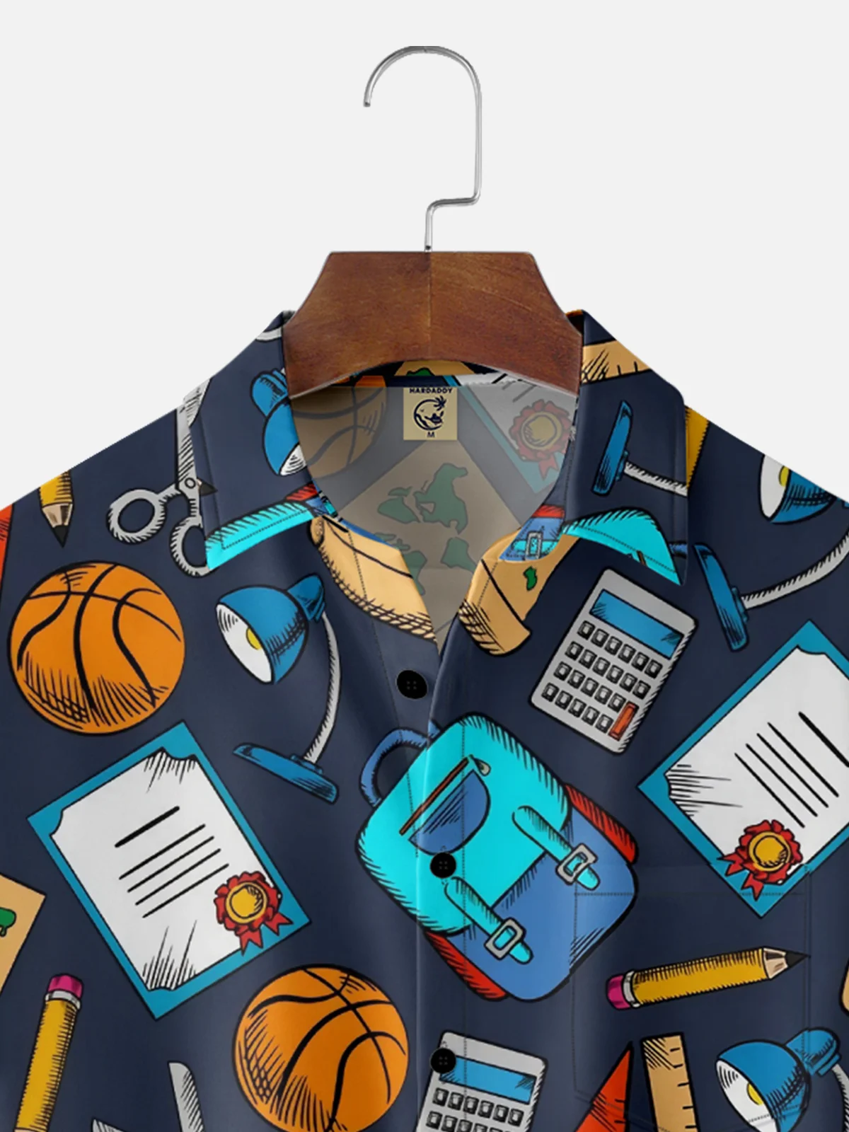Moisture-wicking Back to School Schoolbag Calculator Triangle Ruler Scissors Basketball Chest Pocket Casual Shirt