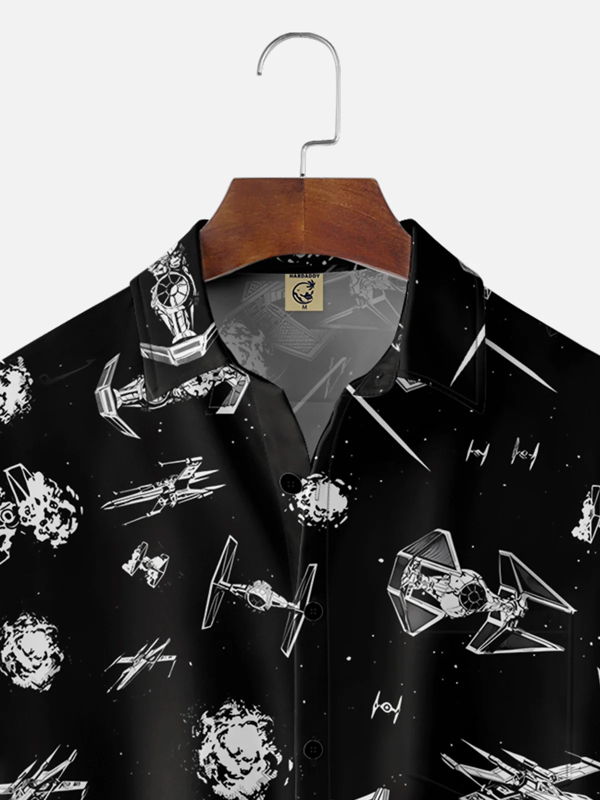 Tall Size Moisture-wicking Spaceship Wars Chest Pocket Hawaiian Shirt