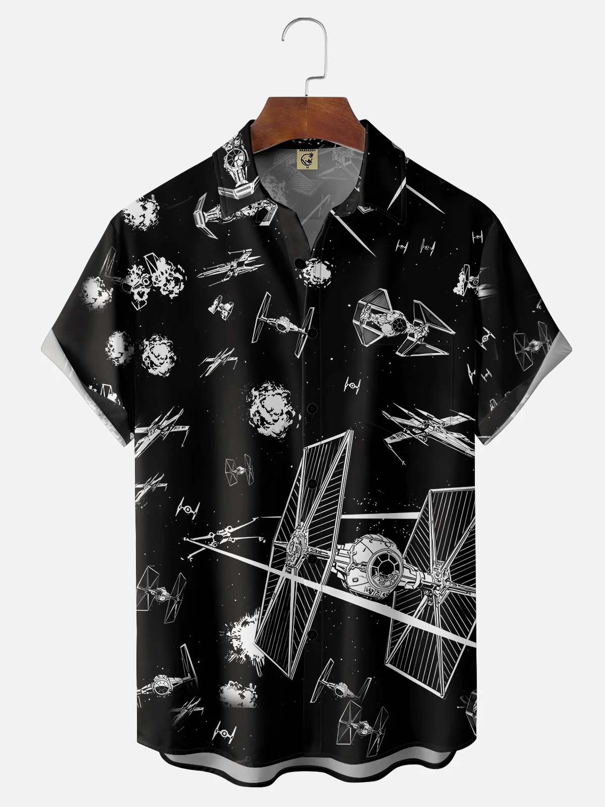 Tall Size Moisture-wicking Spaceship Wars Chest Pocket Hawaiian Shirt