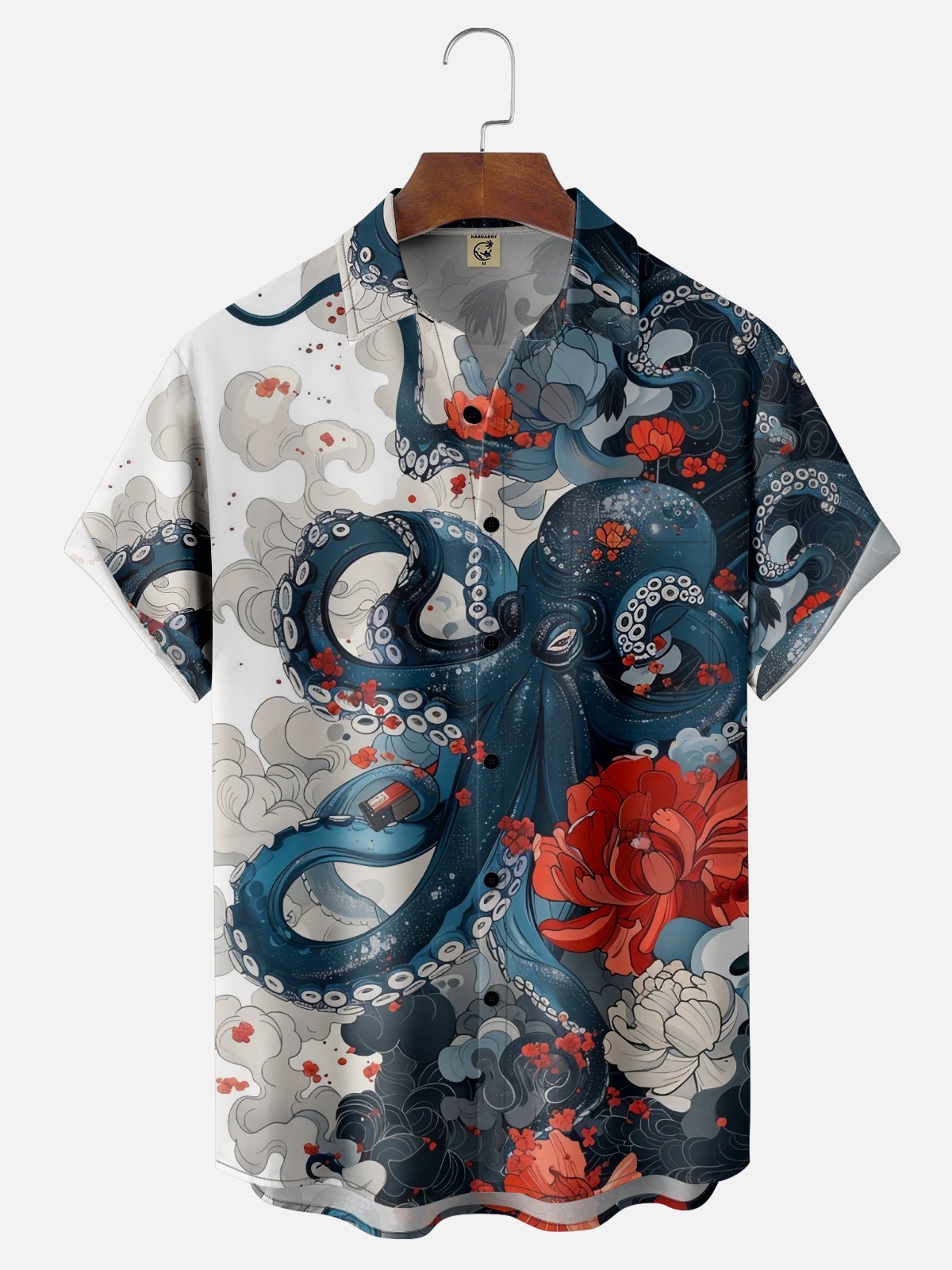 Tall Size Moisture-wicking Octopus Chest Pocket Hawaiian Shirt