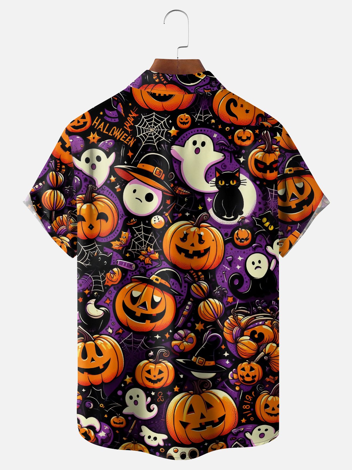 Moisture-wicking Halloween Ghost Pumpkin Chest Pocket Casual Shirt