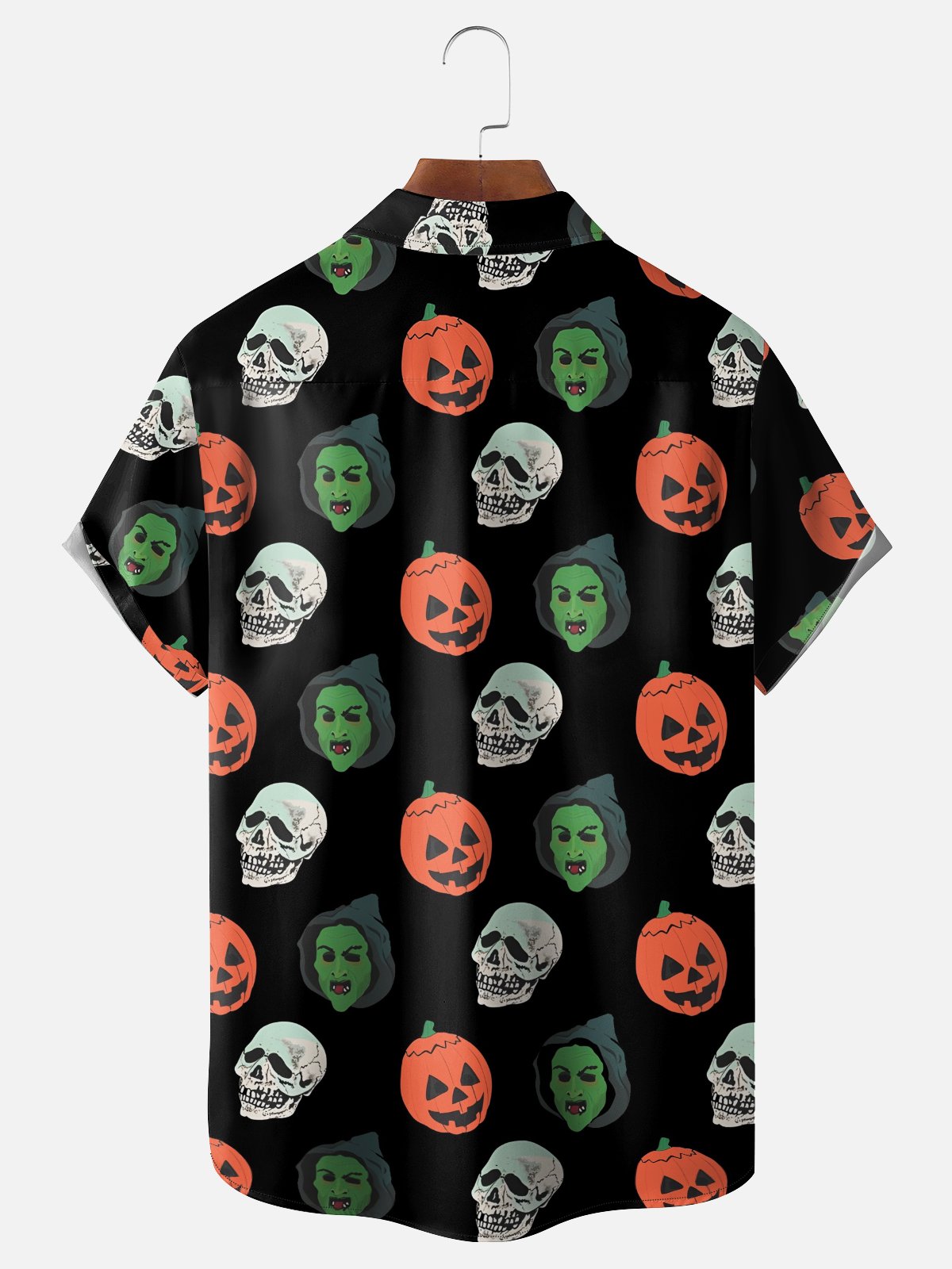 Moisture Wicking Halloween Pumpkin Ghost Skull Chest Pocket Hawaiian Shirt