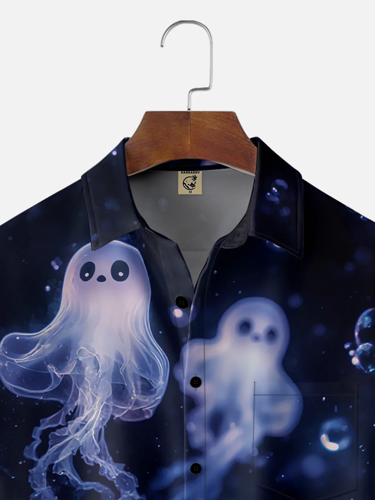Moisture-Wicking Halloween Ghost Chest Pocket Hawaiian Shirt
