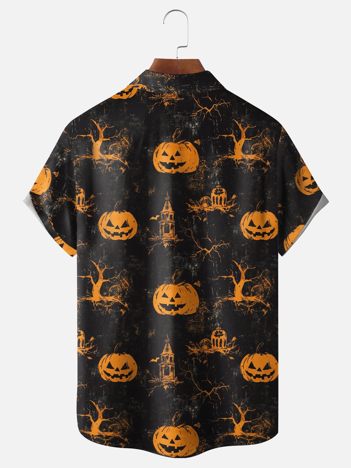 Moisture-Wicking Halloween Pumpkin Chest Pocket Hawaiian Shirt