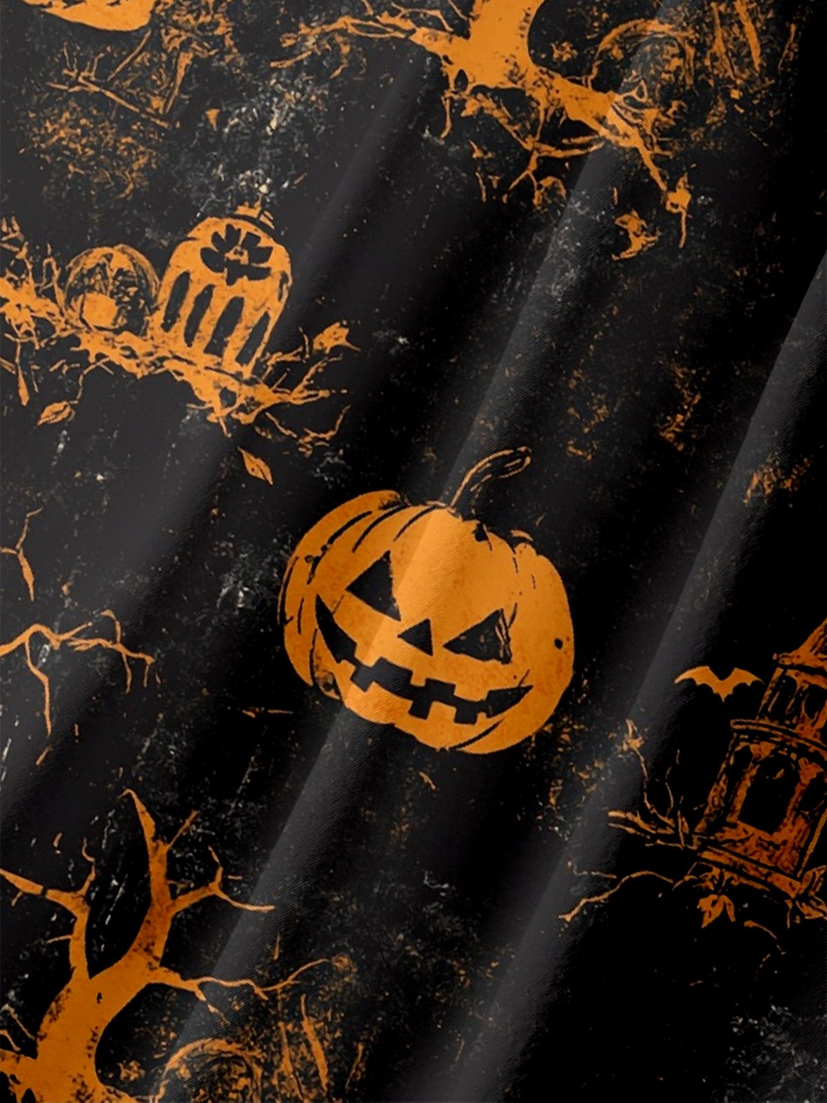 Moisture-Wicking Halloween Pumpkin Chest Pocket Hawaiian Shirt